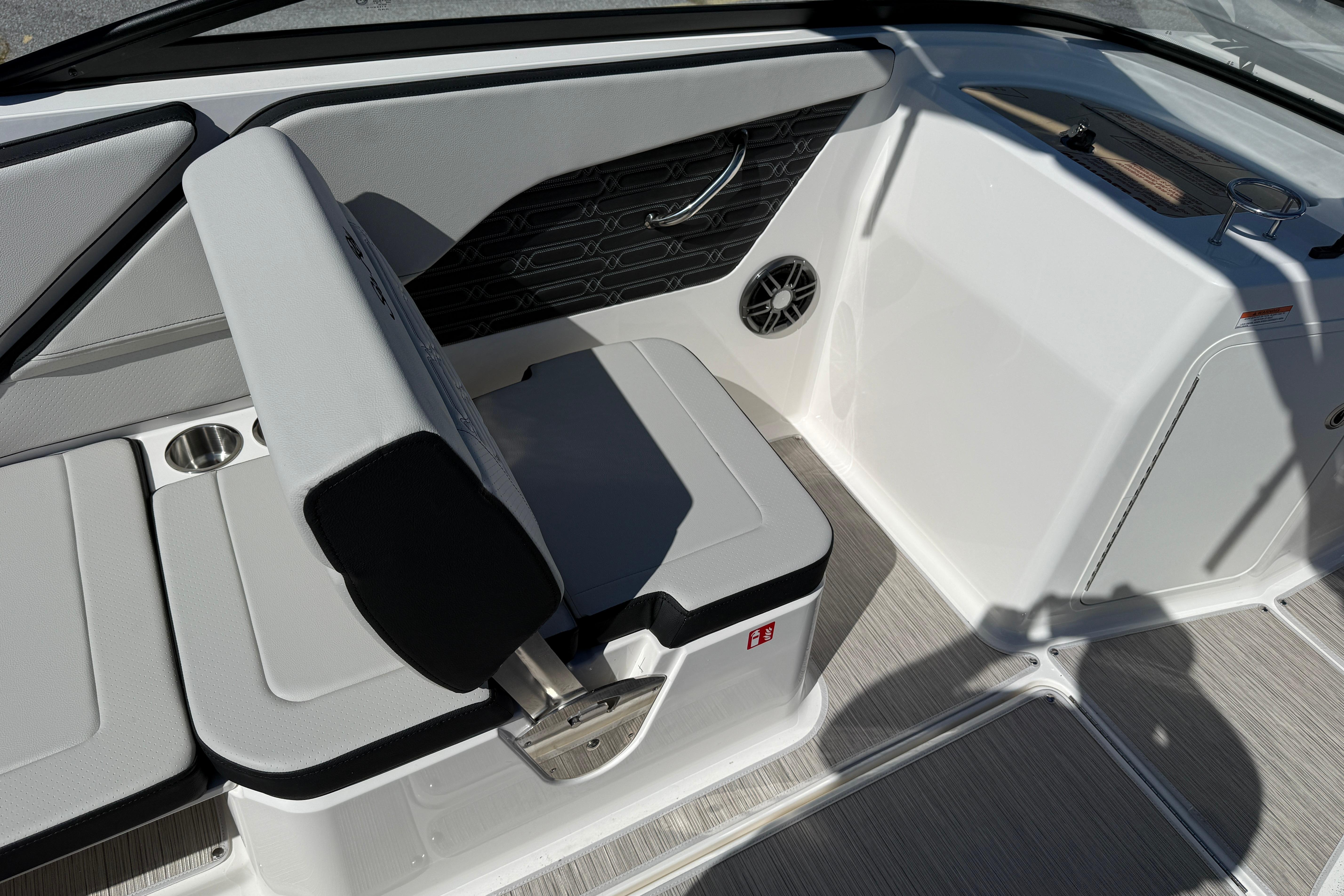 2026 Sea Ray SPX 210 boat interior with sleek seating and modern design features.