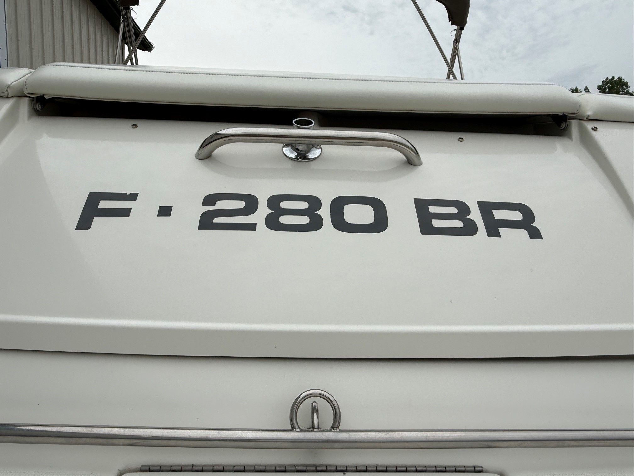 Rear view of a 1998 Formula Thunderbird boat.
