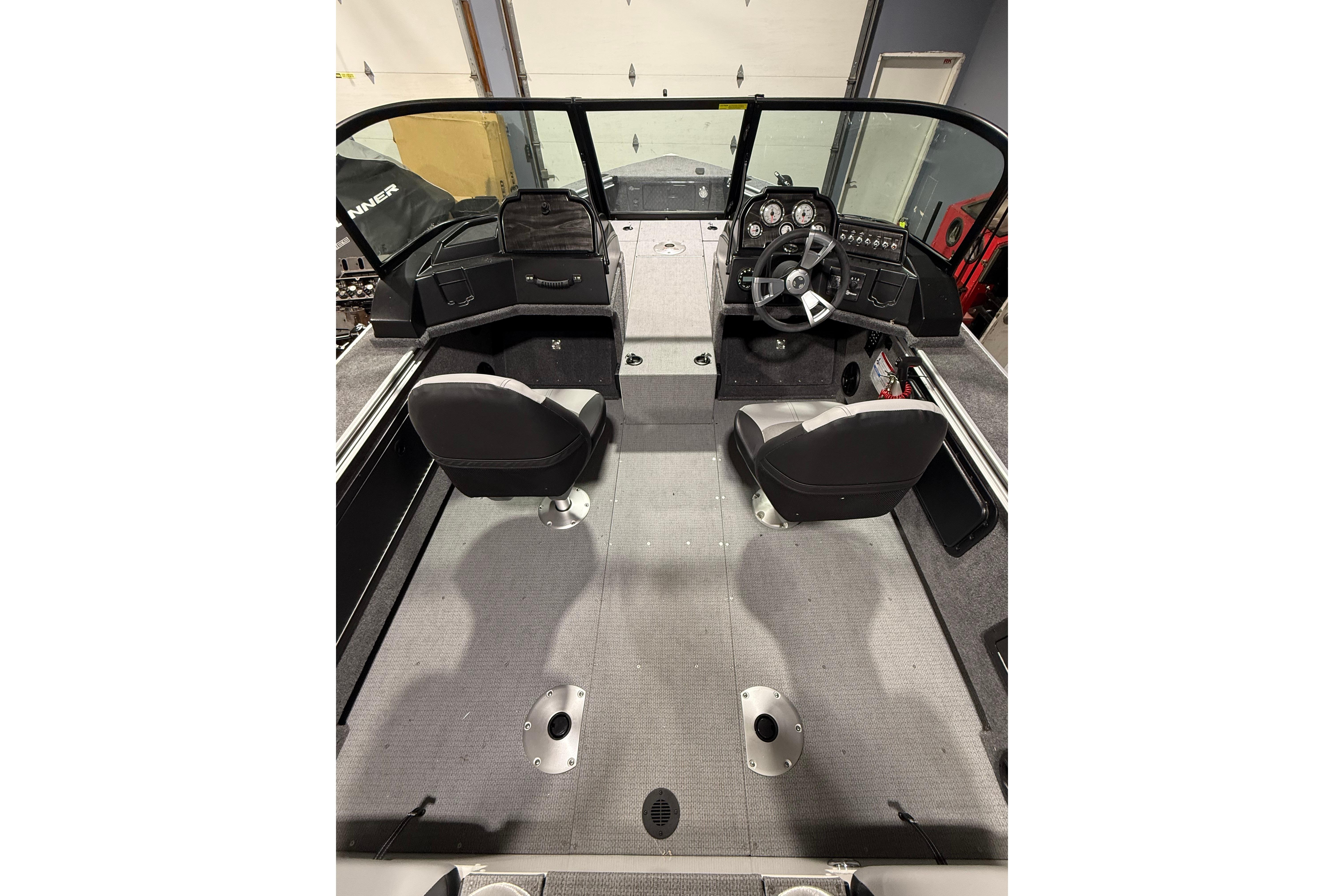 2025 G3 Angler V1850 SF boat interior with dual seats and steering console.