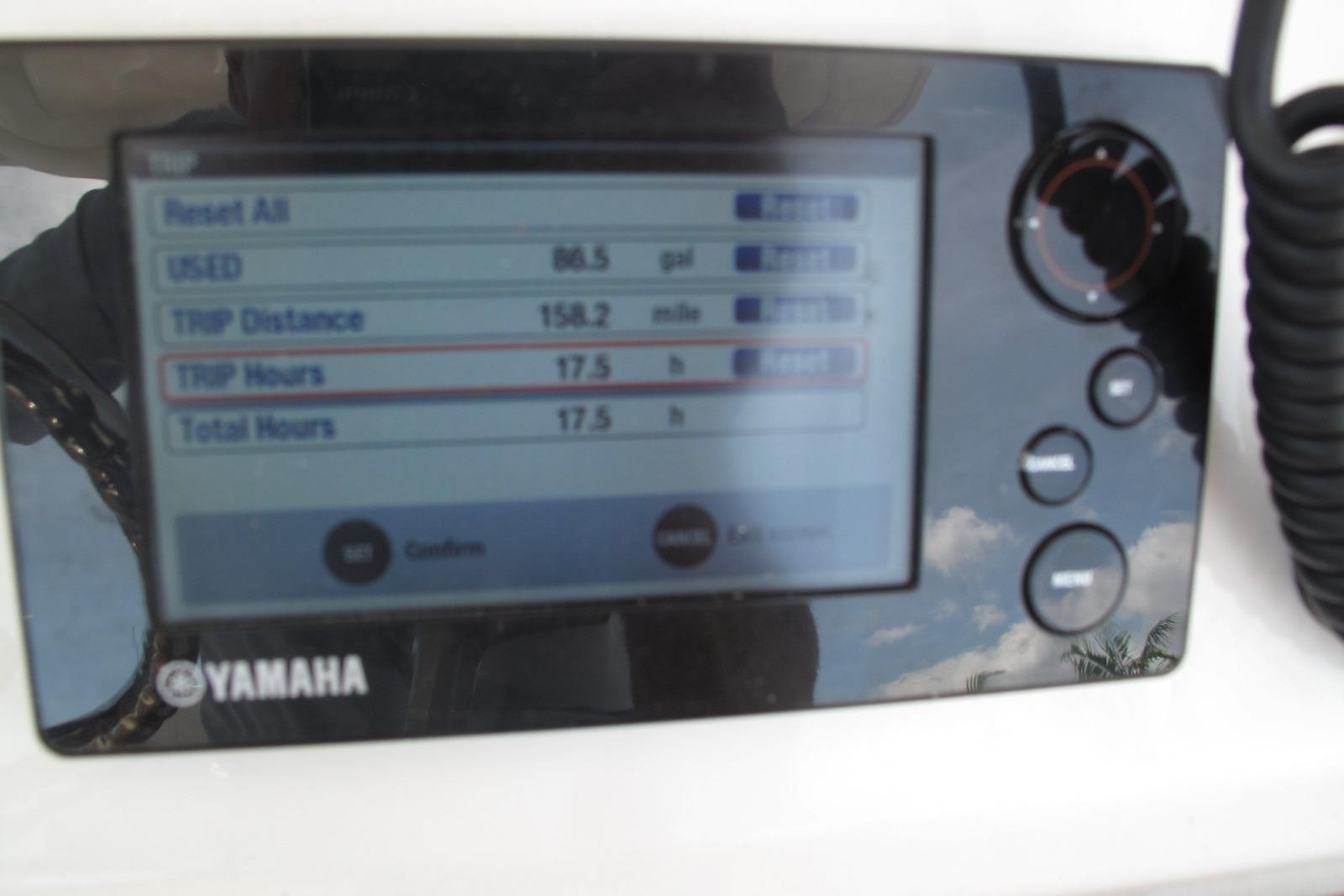 Yamaha display showing trip data on a 2017 SeaVee 270Z boat.