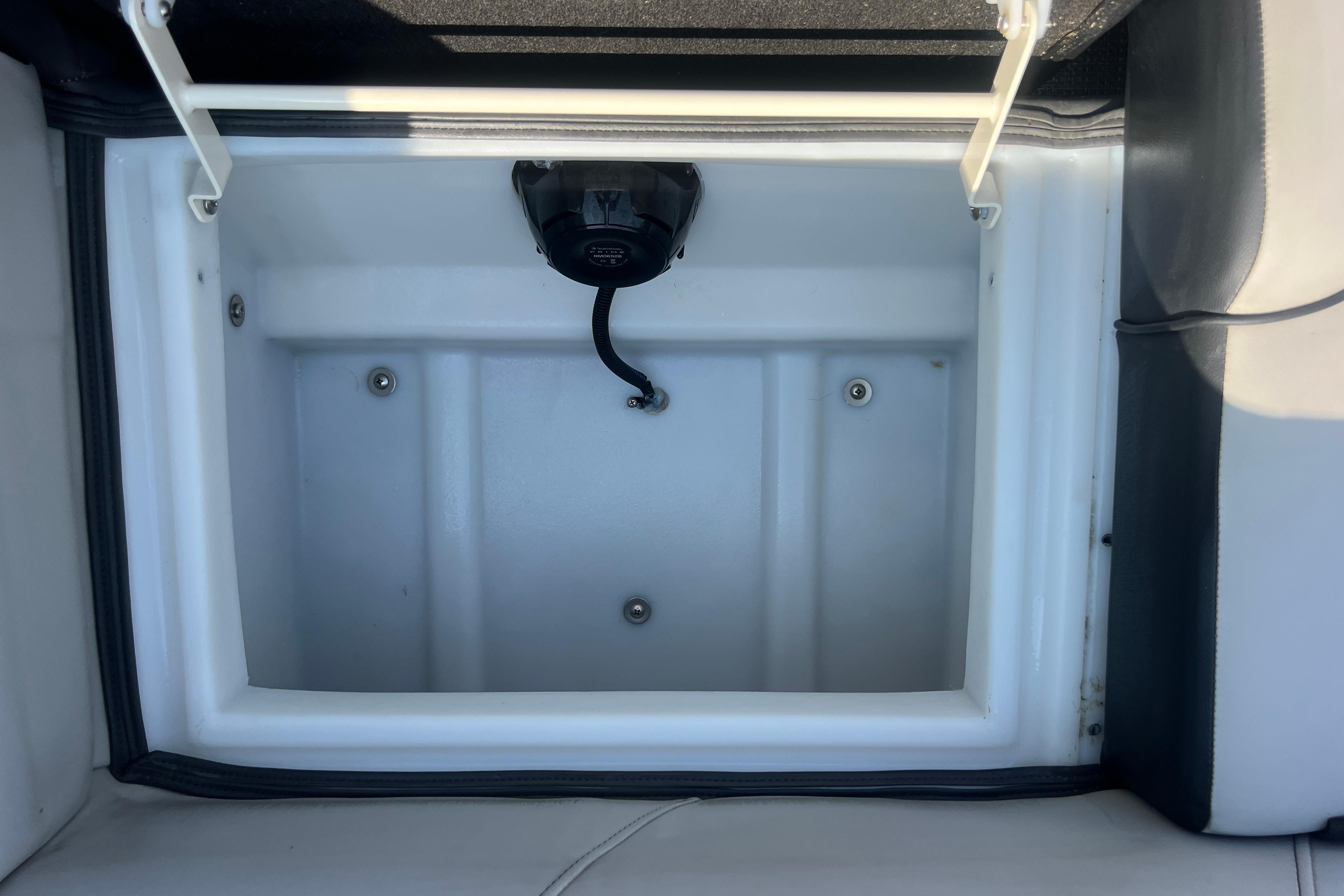 Open storage compartment in 2022 Viaggio Lago V-U 22 boat.