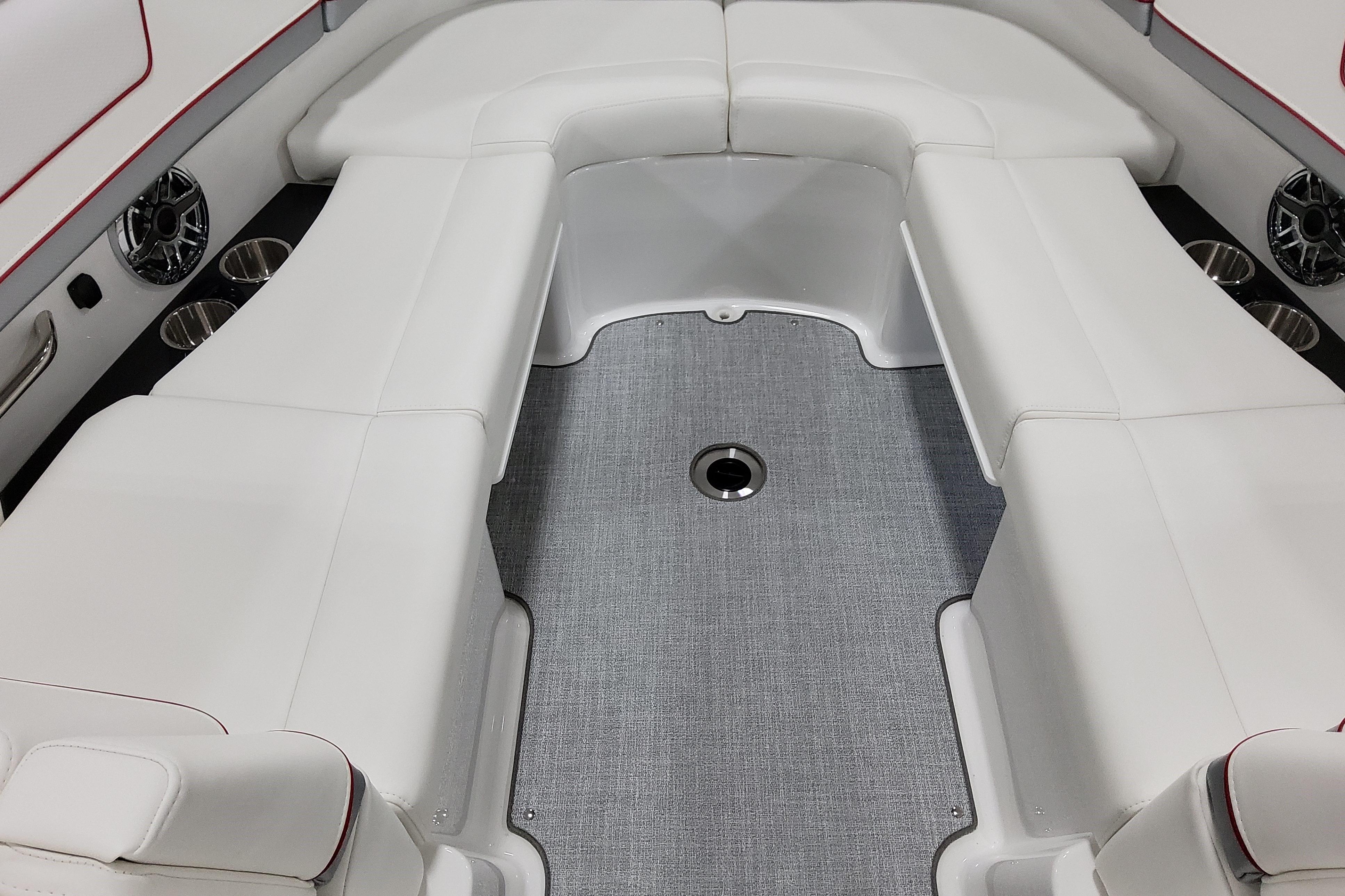2027 Formula 350 Crossover Bowrider I/O interior with white seating and modern design.