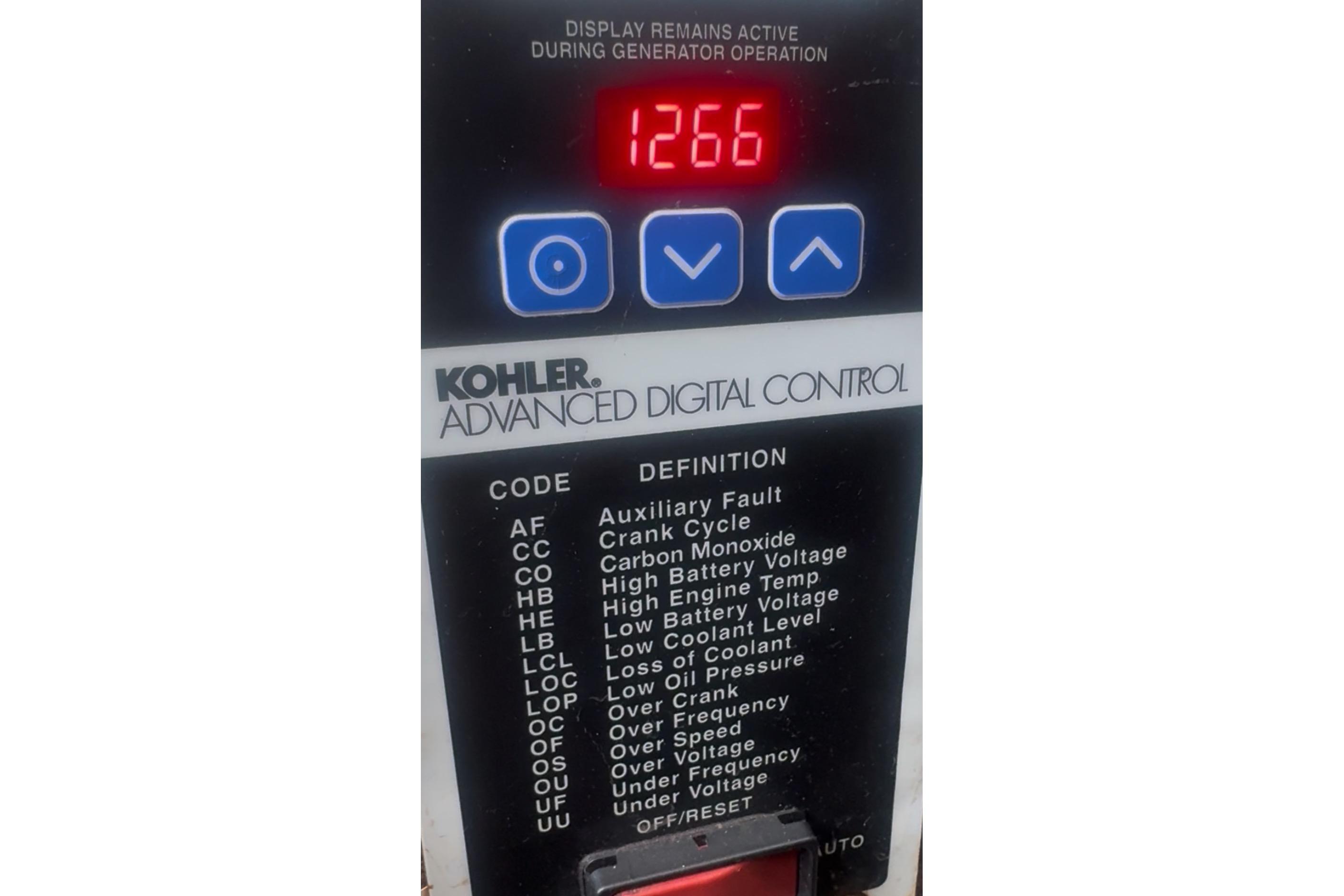 Kohler digital control panel displaying error codes on a 2009 Sea Ray Sundancer 350.