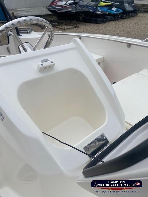 2024 Boston Whaler 160 Super Sport boat interior storage compartment at Hampton Watercraft & Marine.