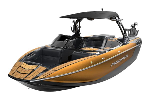 Manufacturer Provided Image: 2025 Moomba Mojo boat with sleek design, orange exterior, and black accents.
