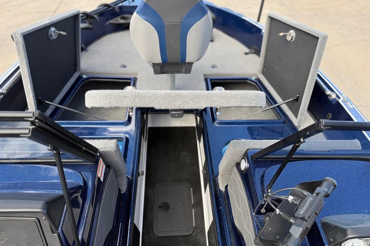2026 Nitro ZV21 Pro boat interior with open storage compartments and seating.