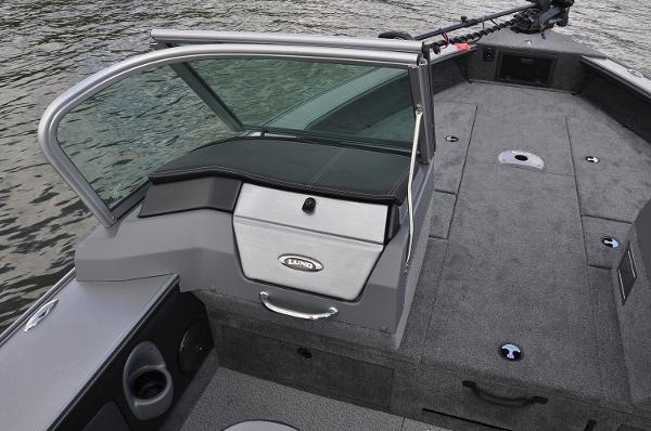 Manufacturer Provided Image: 2019 Lund 2175 Pro-V boat interior with windshield and storage compartments.