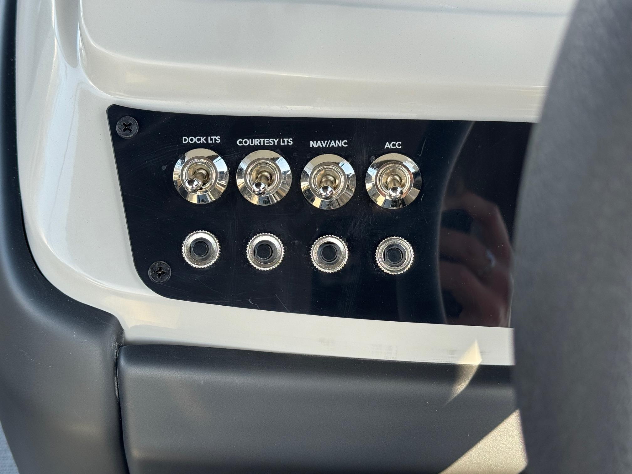 Control panel of 2026 Barletta Cabrio 24U with labeled switches and ports.