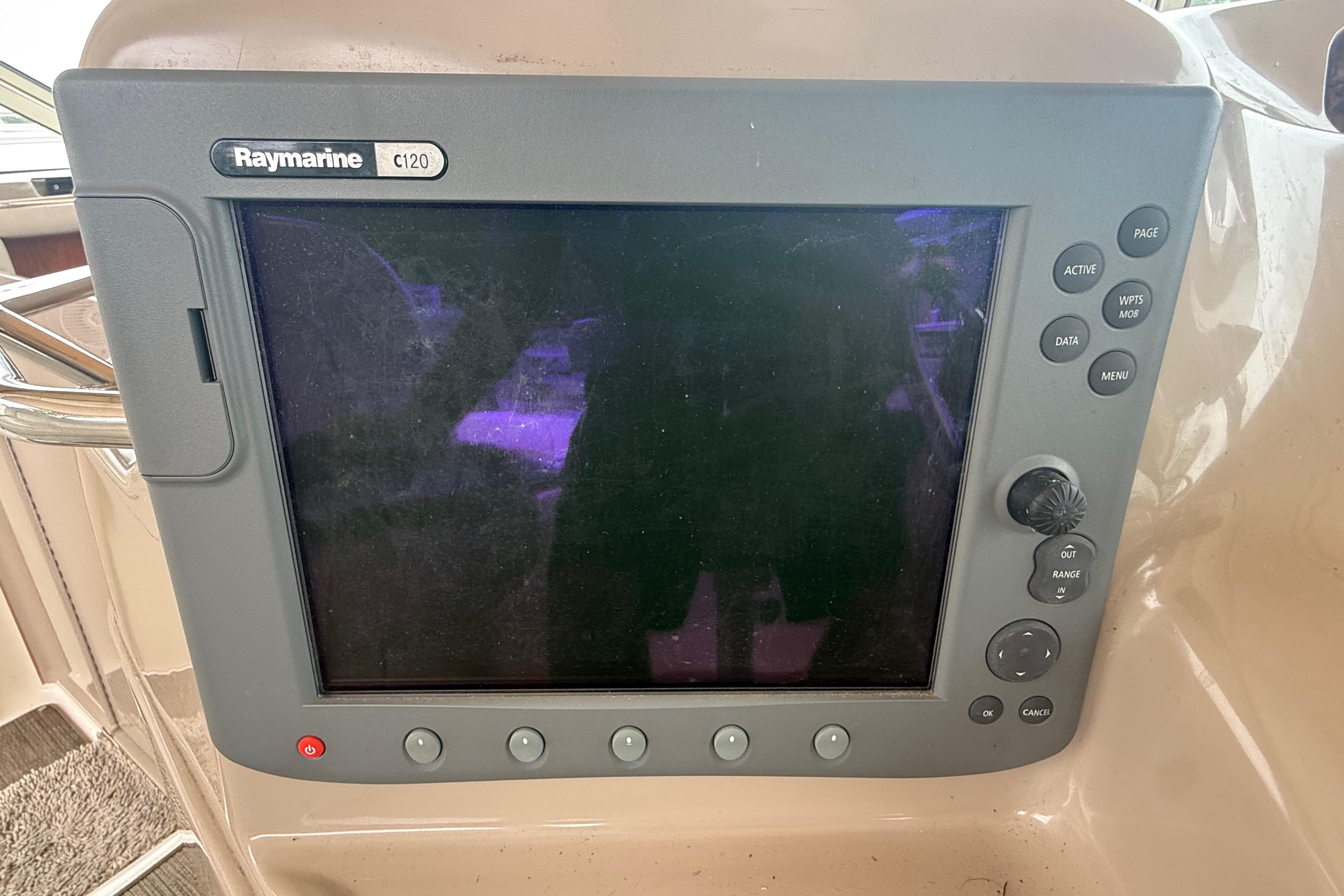 Raymarine C120 navigation display on 1998 Sea Ray Sundancer 400 yacht.