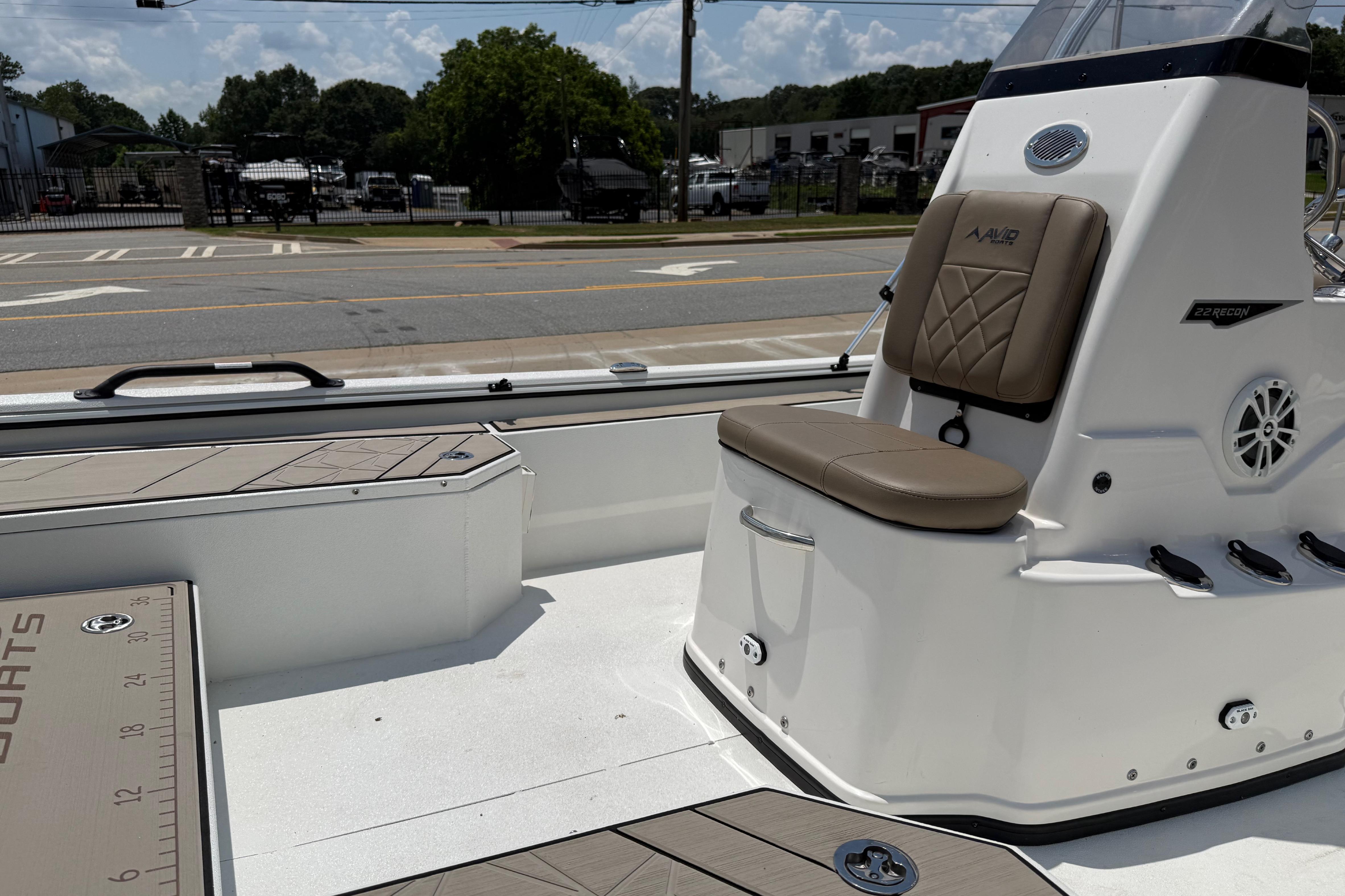 2025 Avid 22 Recon boat interior with seating and deck details.