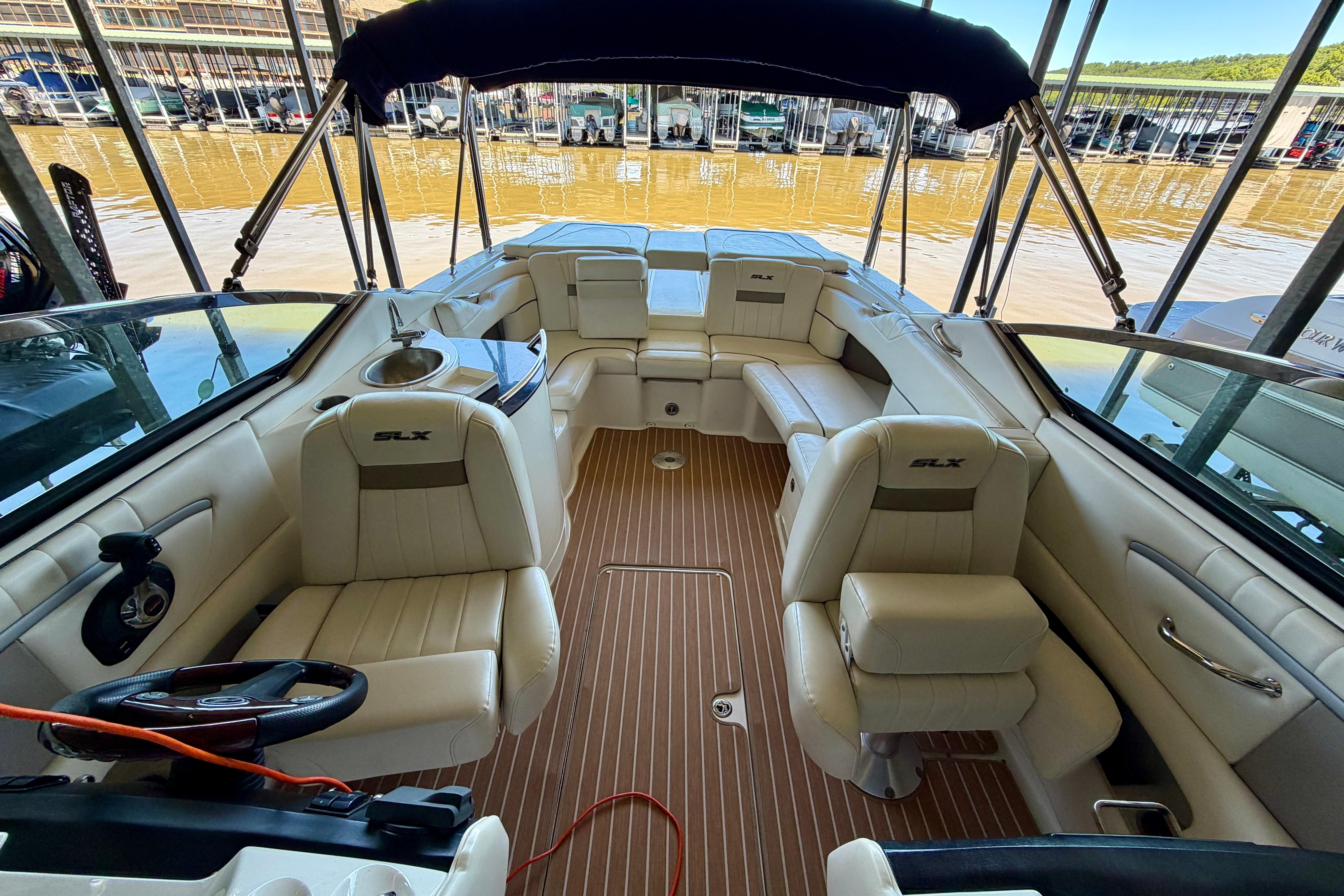 2007 Sea Ray 270 SLX boat interior with luxurious seating and sleek design.