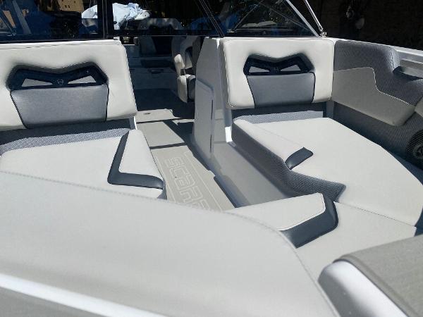 2025 Scarab 235 SE boat interior with modern seating and sleek design.