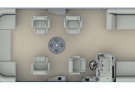 Top view of 2026 Godfrey Sweetwater 2286 QS boat interior layout with seating and helm.