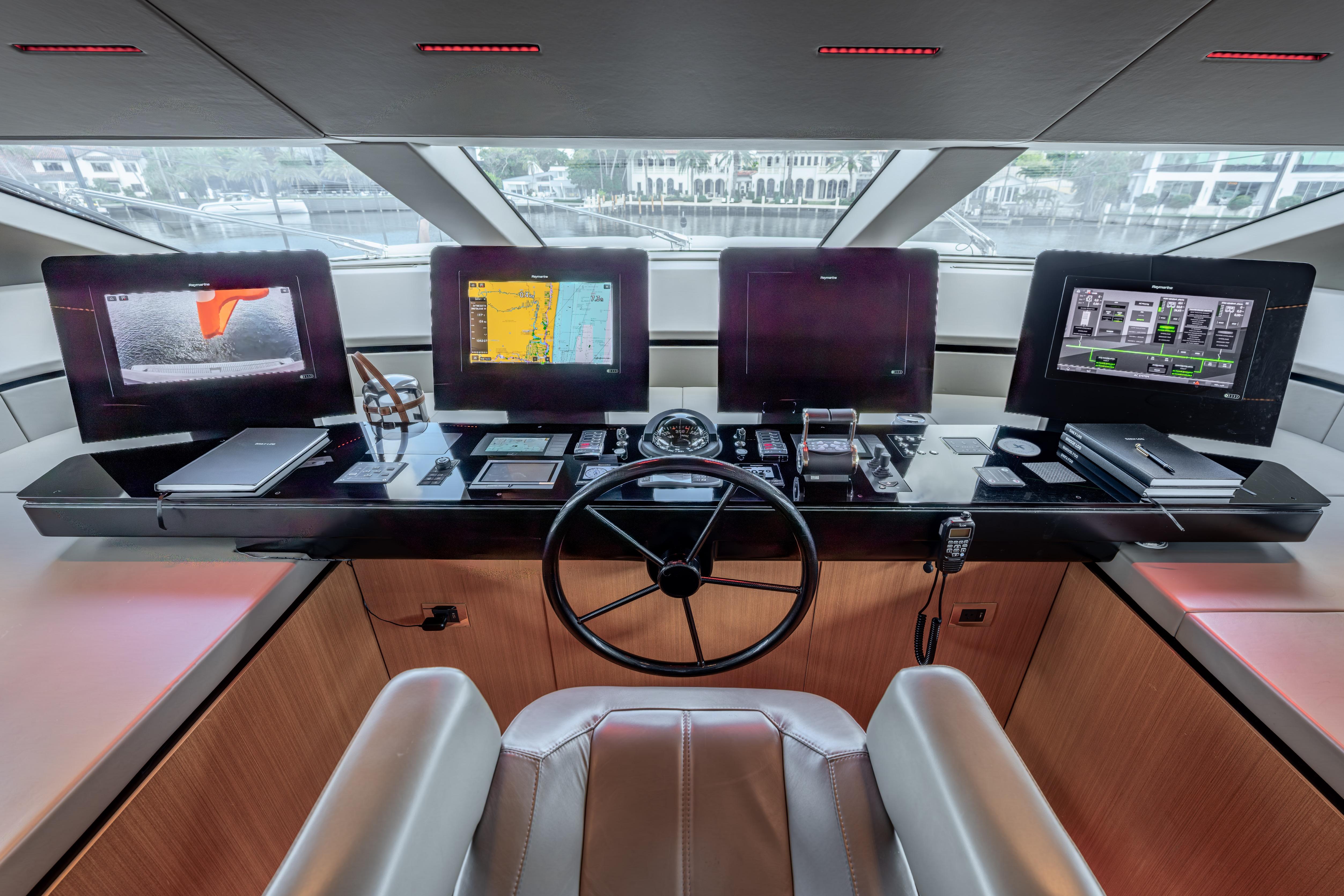 Control panel of 2023 Sanlorenzo SL120A yacht with advanced navigation systems.