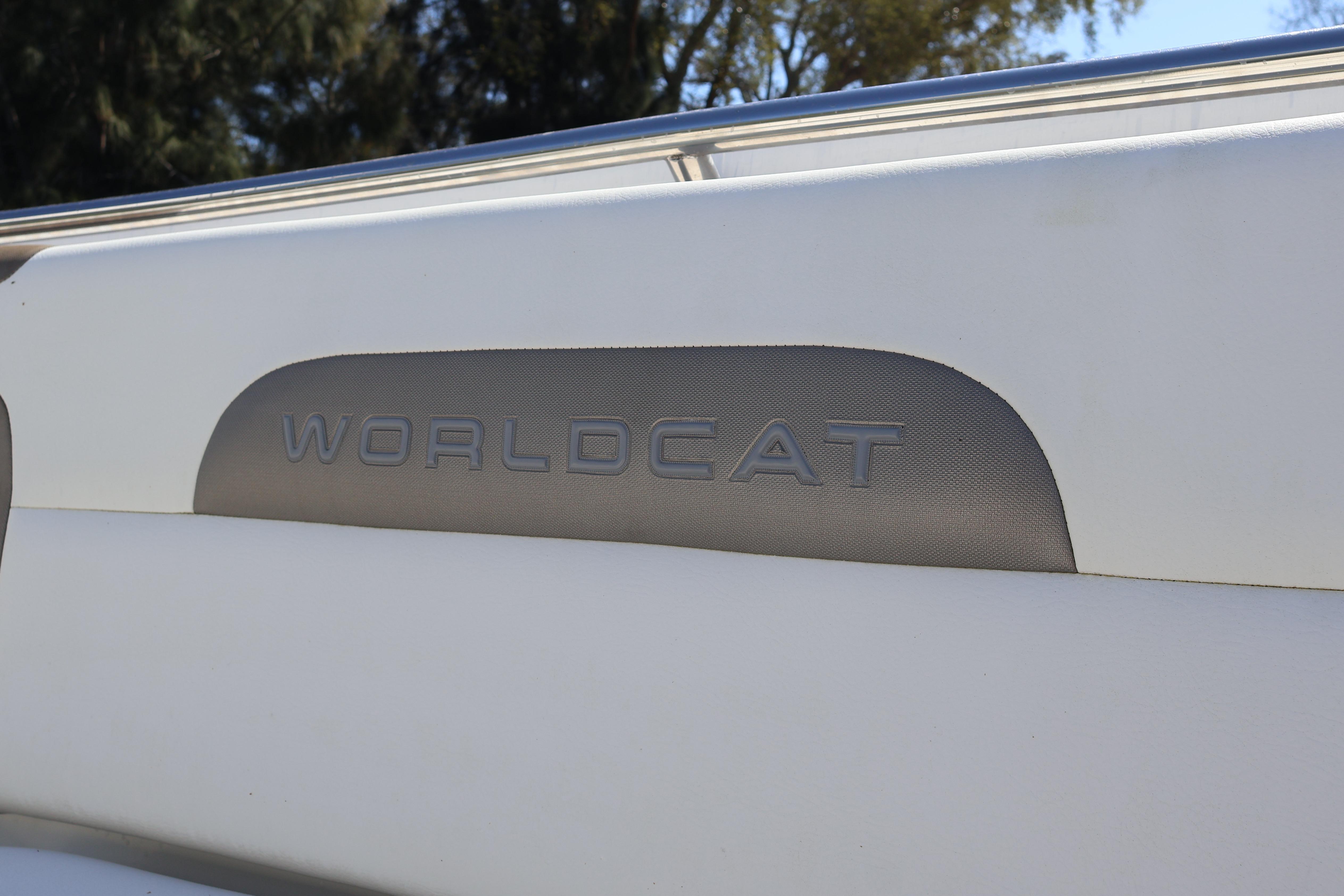 2022 World Cat 280 CC-X boat logo on white interior panel.