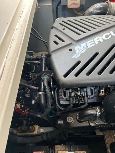 Engine compartment of a 2001 Sea Ray 340 Sundancer boat.