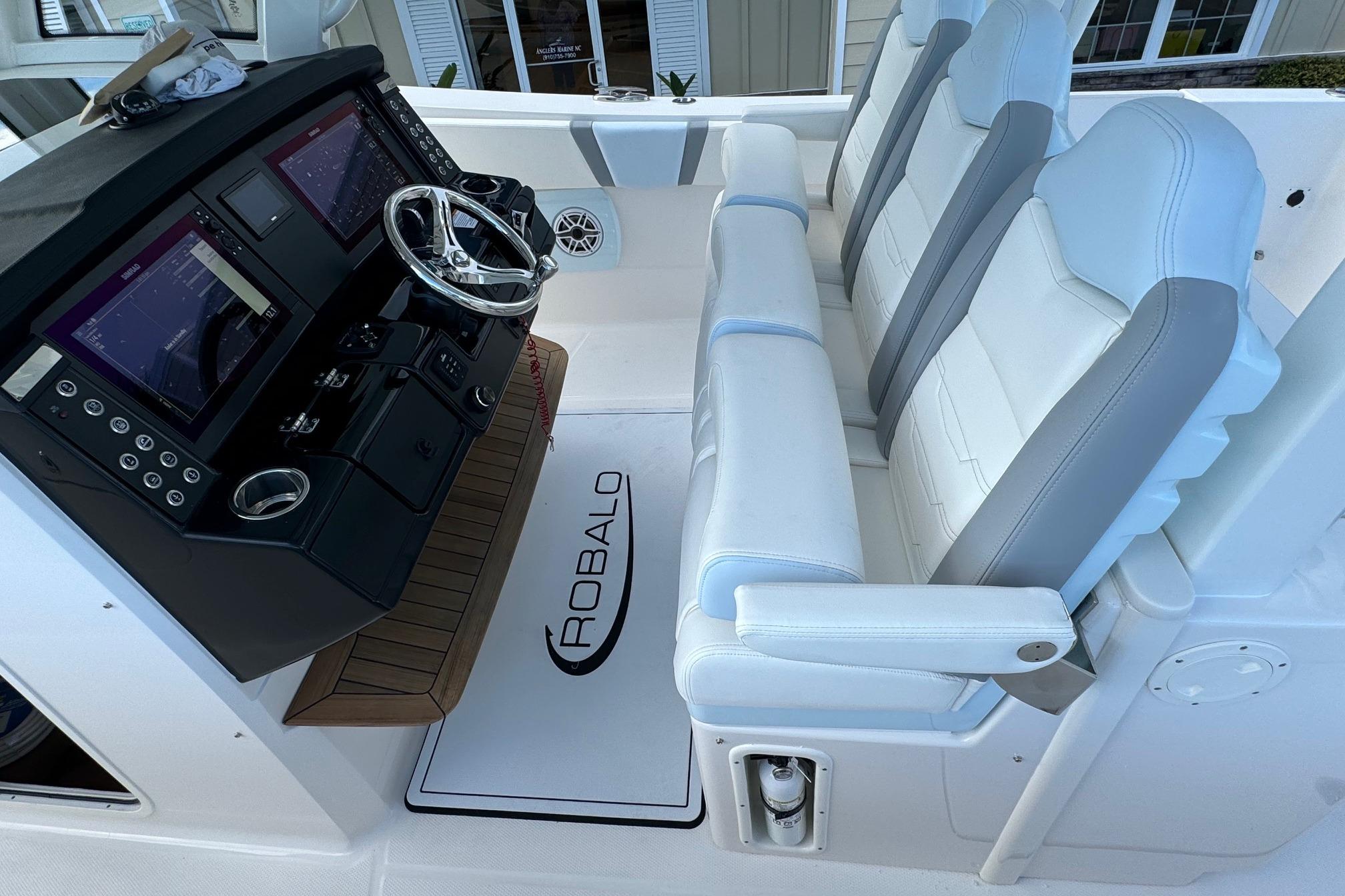 2025 Robalo R360 Center Console interior with modern helm and seating.