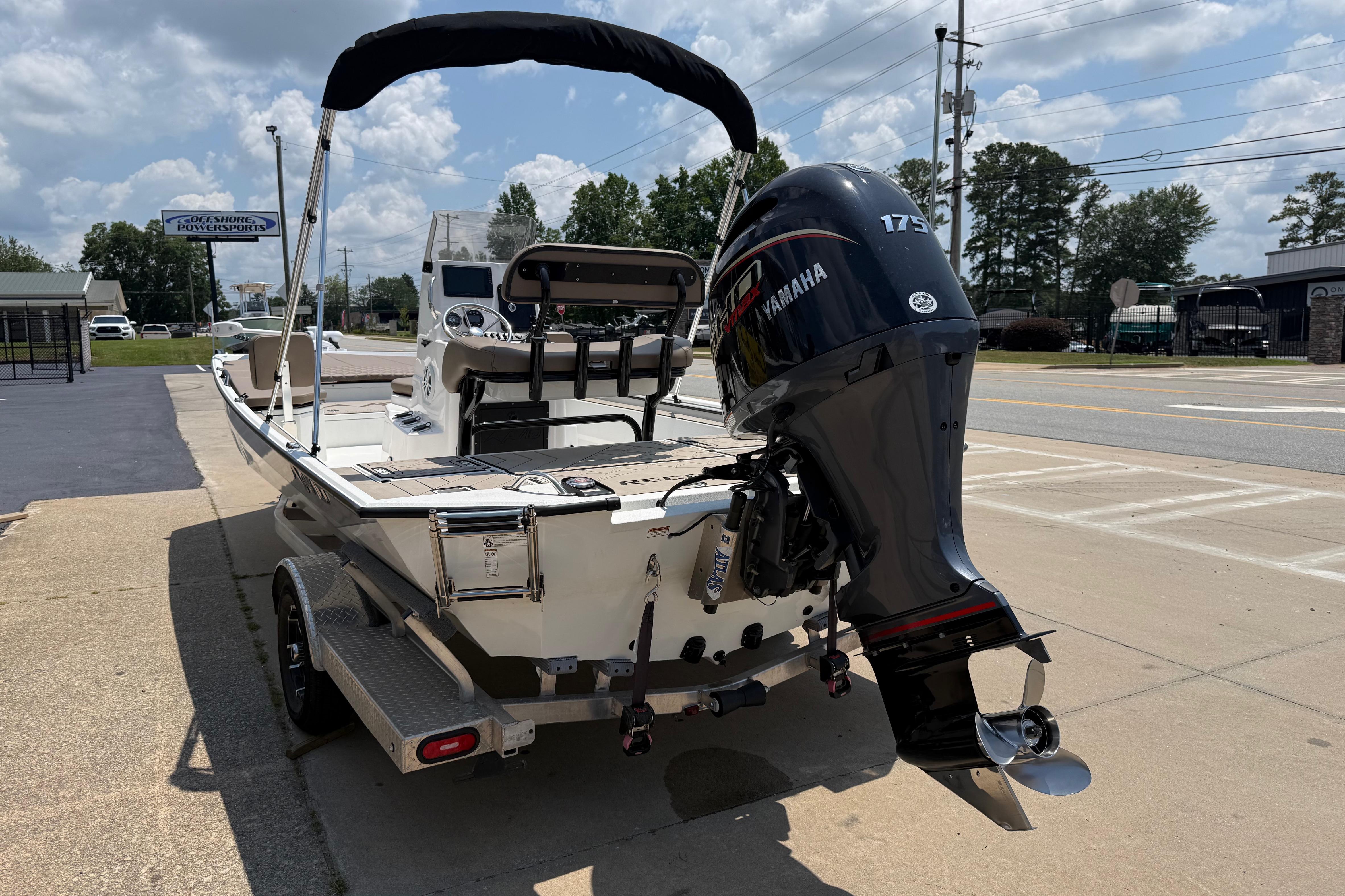 2025 Avid 22 Recon boat with Yamaha 175 engine on a trailer.