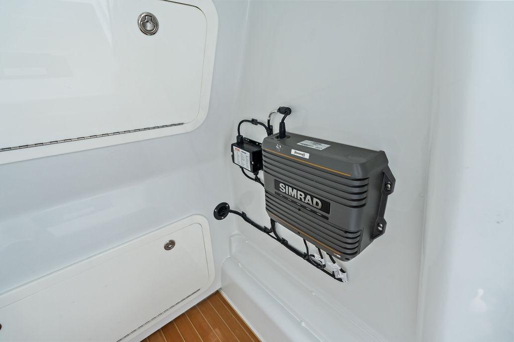 Simrad equipment installed on 2021 Yellowfin 36 Offshore boat interior.
