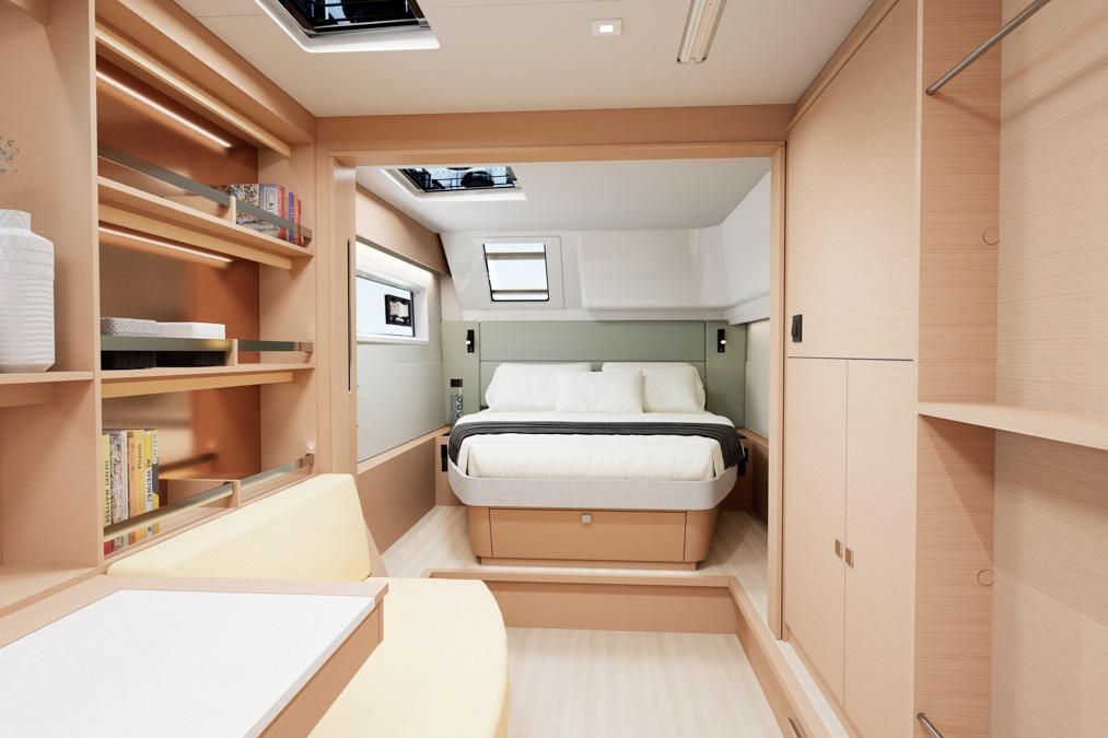 Luxurious cabin of Lagoon 47 yacht, model year 2026.
