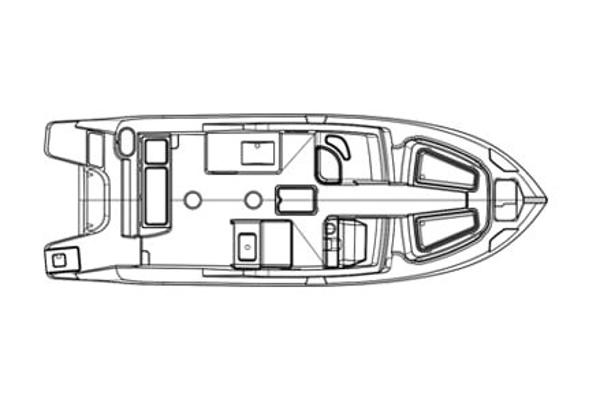 Manufacturer Provided Image: Top view layout of 2023 Edgewater 230CX Crossover boat, showcasing interior design.