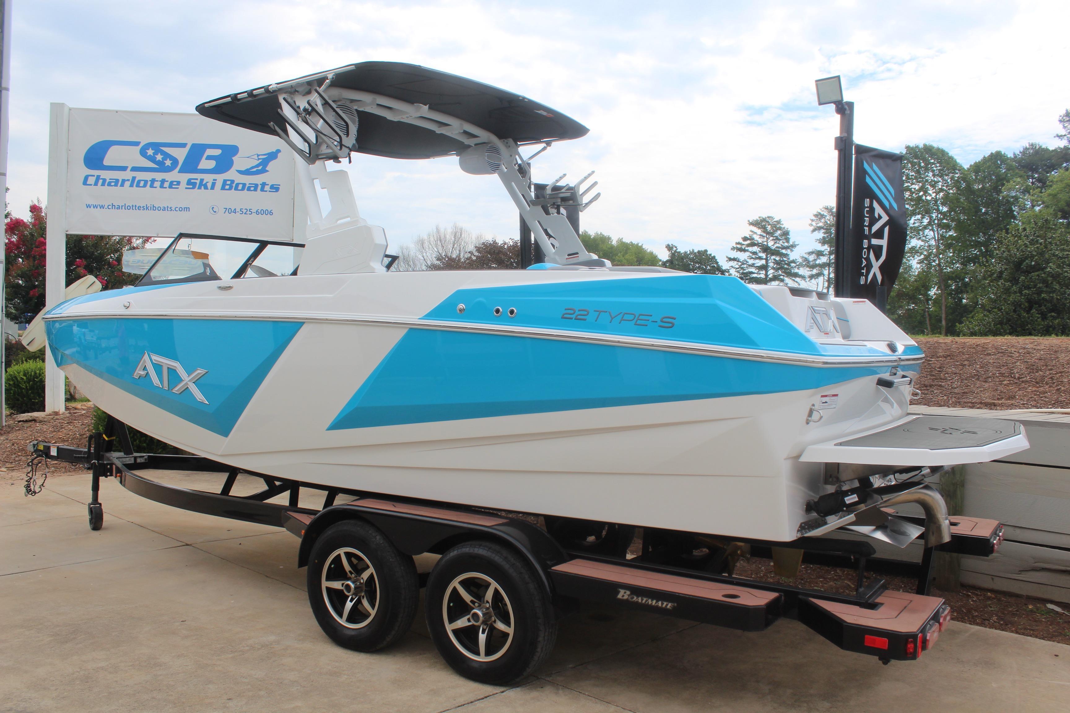 2026 ATX Surf Boats 22 Type-S displayed at Charlotte Ski Boats dealership.