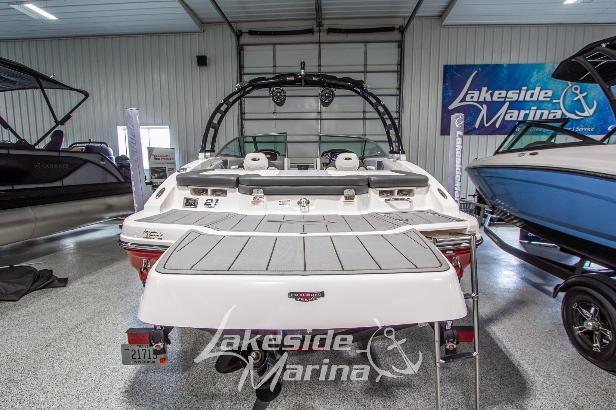 2022 Chaparral 21 SSi boat displayed at Lakeside Marina showroom.