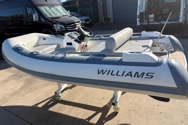 2018 Williams 345 Sports Jet boat on display, featuring sleek design and modern features.
