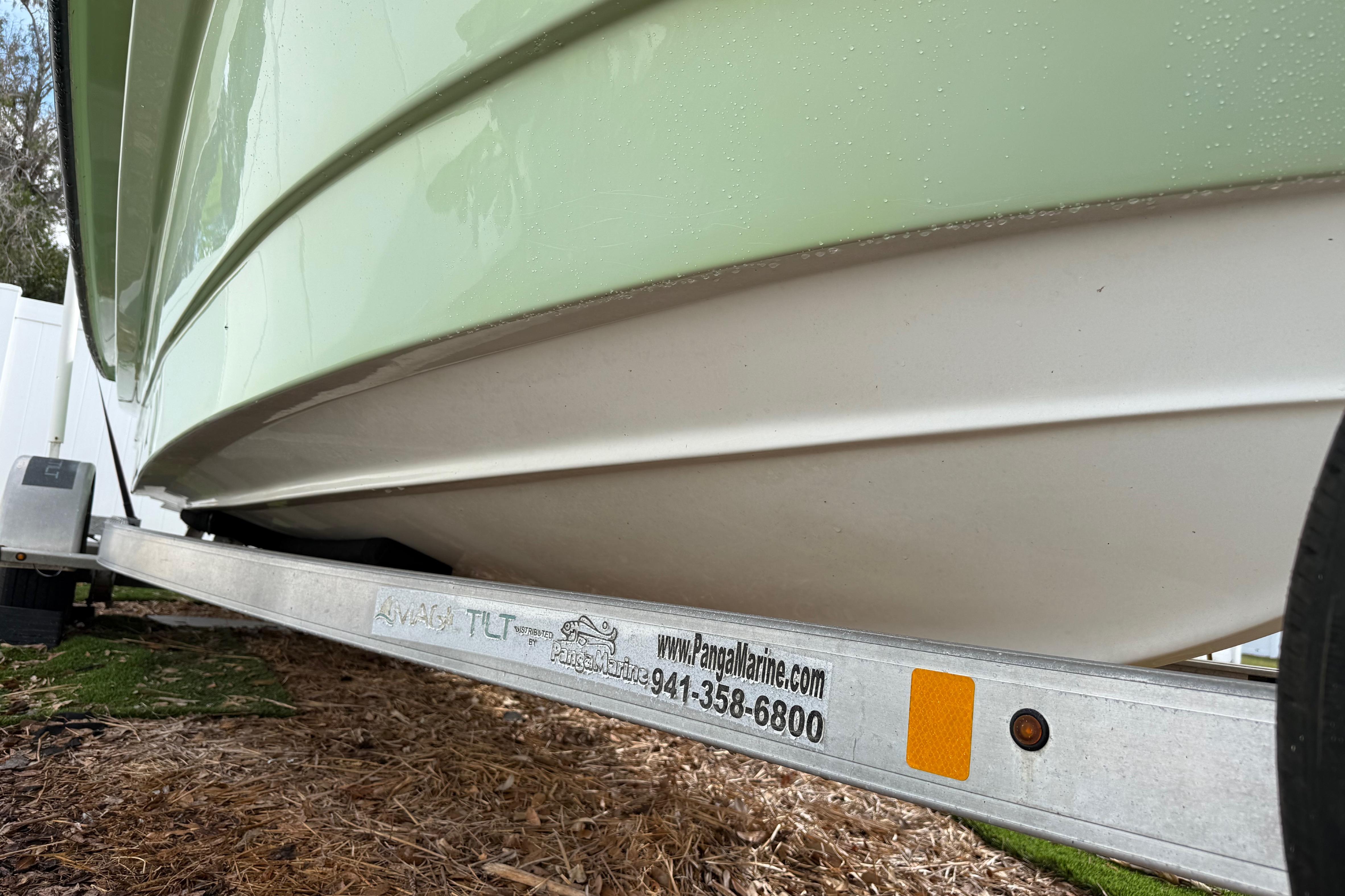 2016 Panga 22 Boca Grande boat on trailer, close-up view.