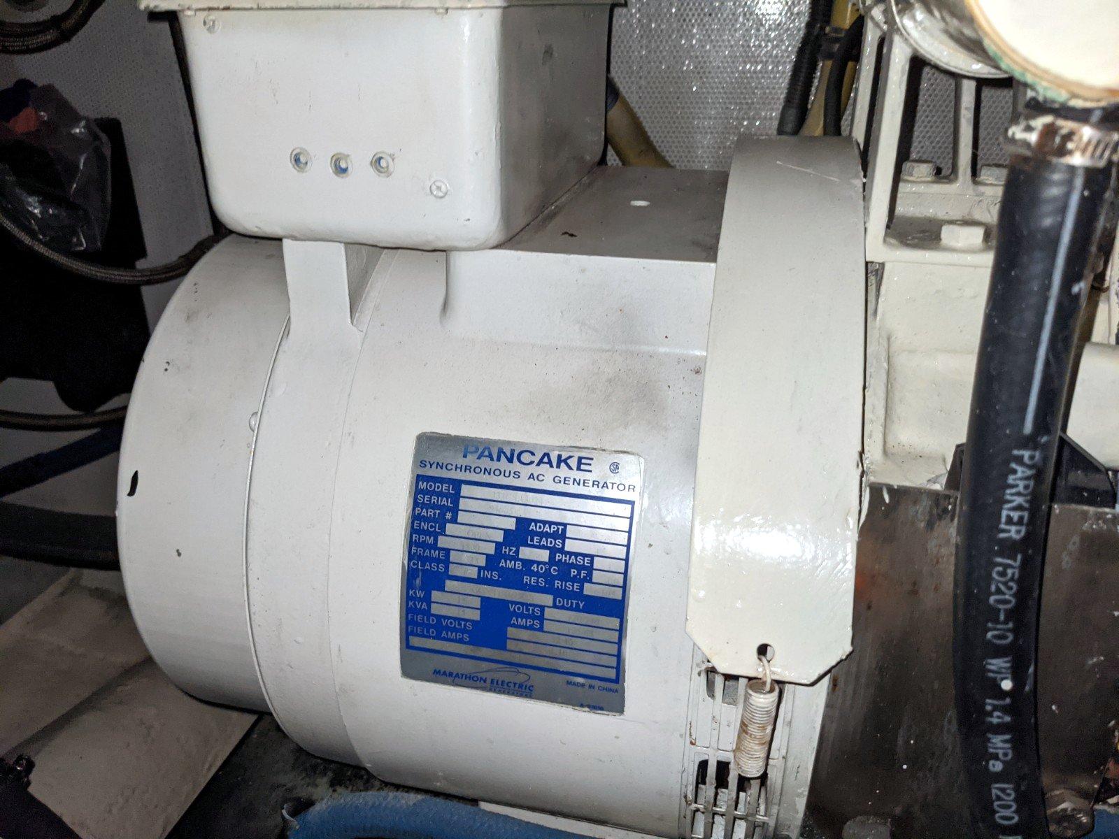 1977 Hatteras 46 Convertible engine room with Pancake synchronous AC generator.