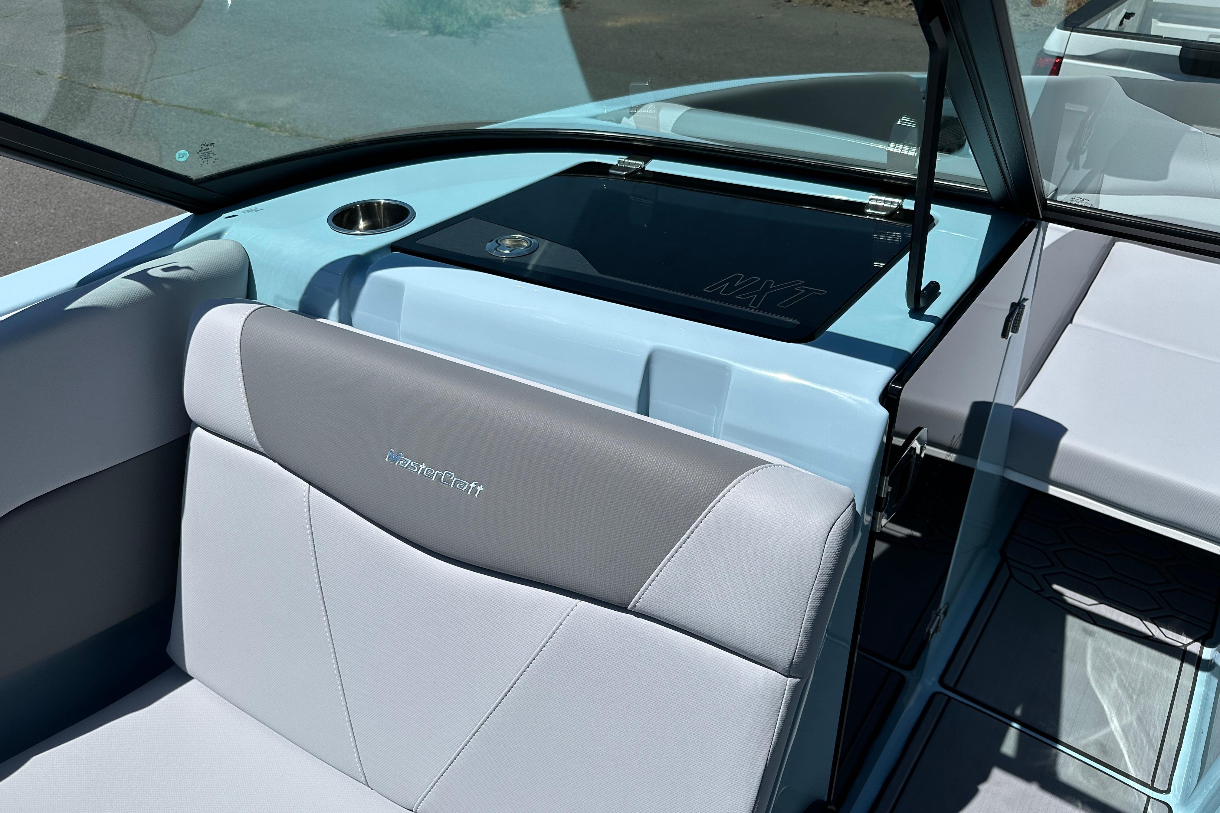 2023 MasterCraft NXT23 boat interior with sleek seating and modern design.