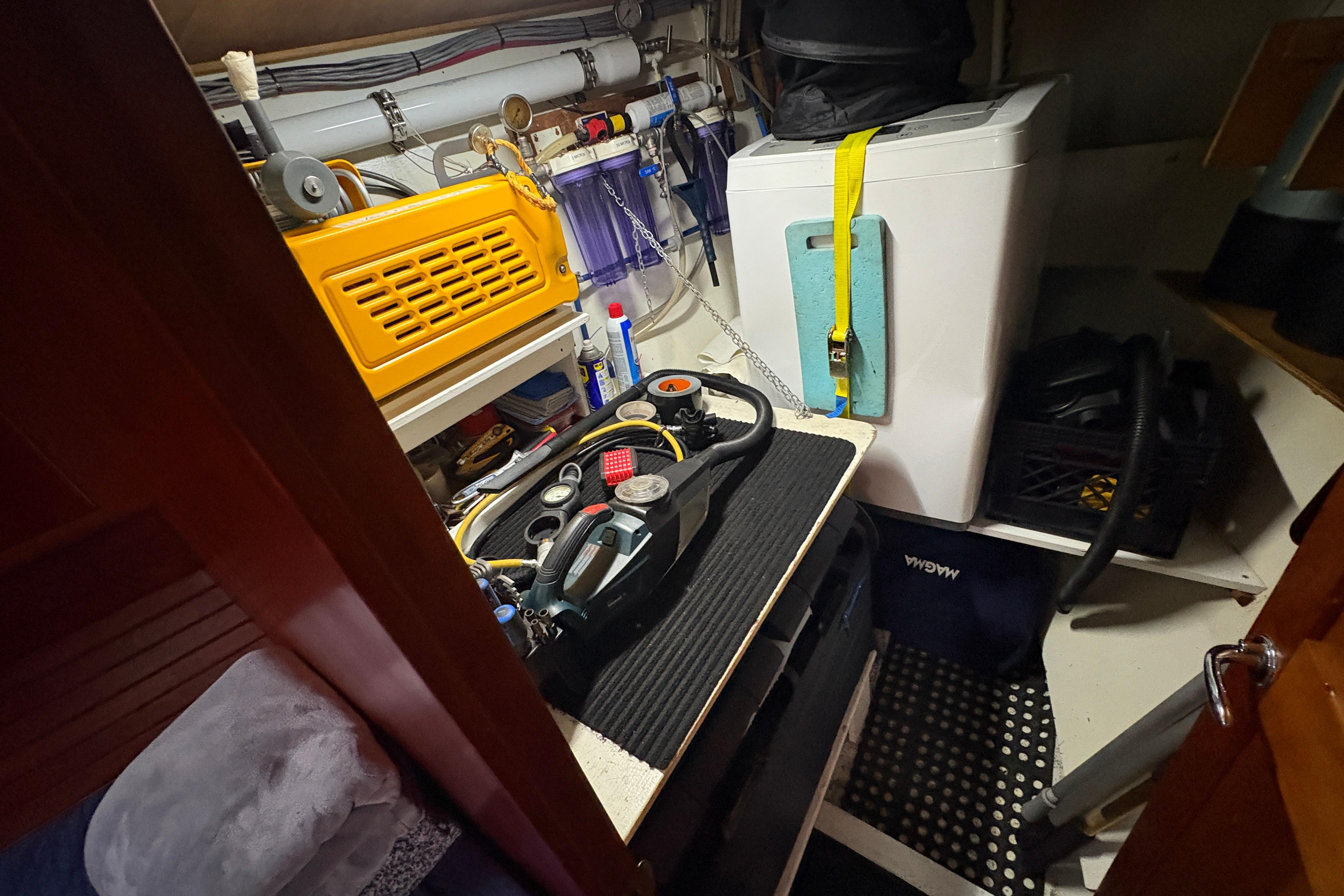 Utility room in 2019 Chatam Extreme 42 yacht with tools and equipment.