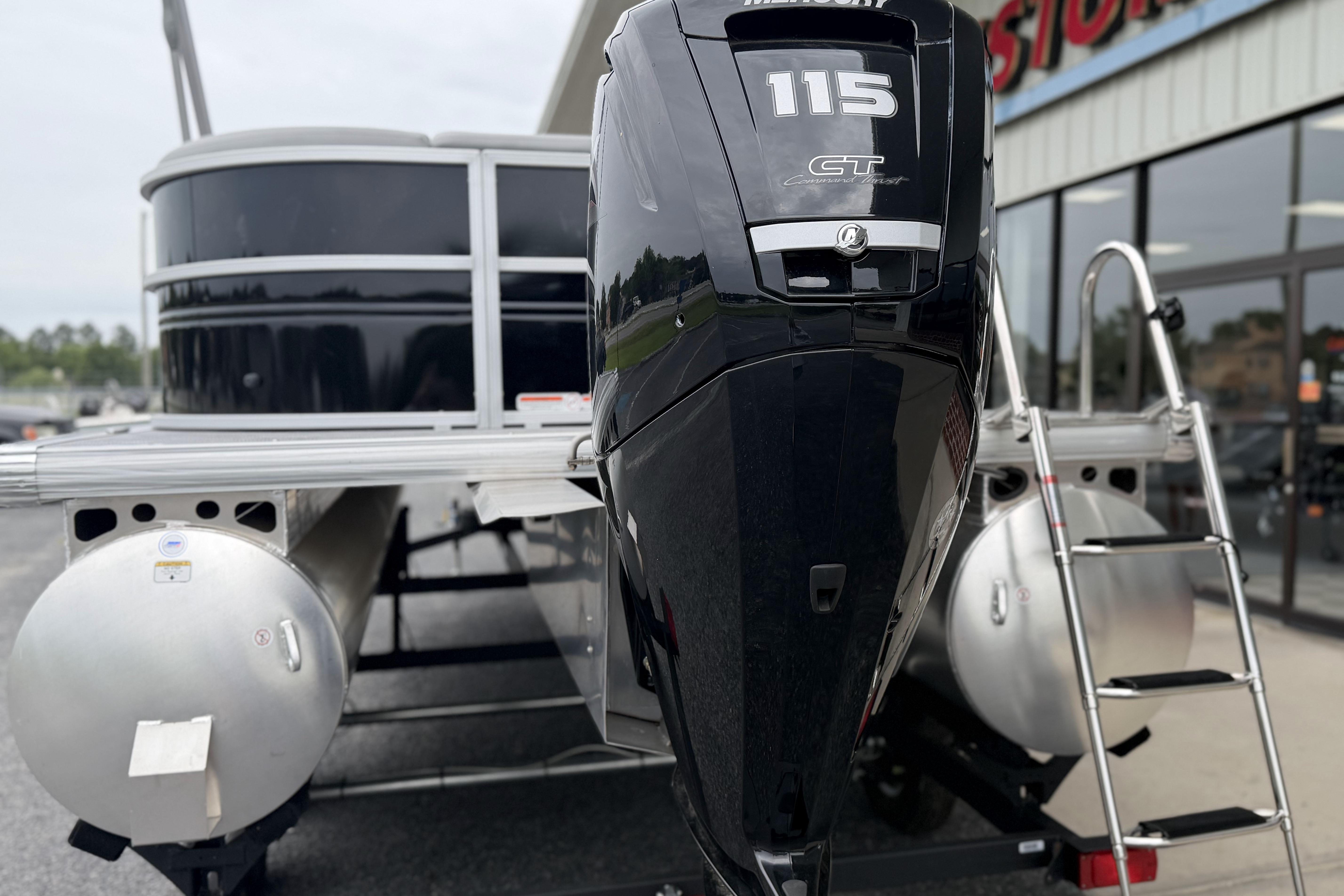 2026 Sun Tracker Party Barge 20 DLX with Mercury 115 outboard motor.