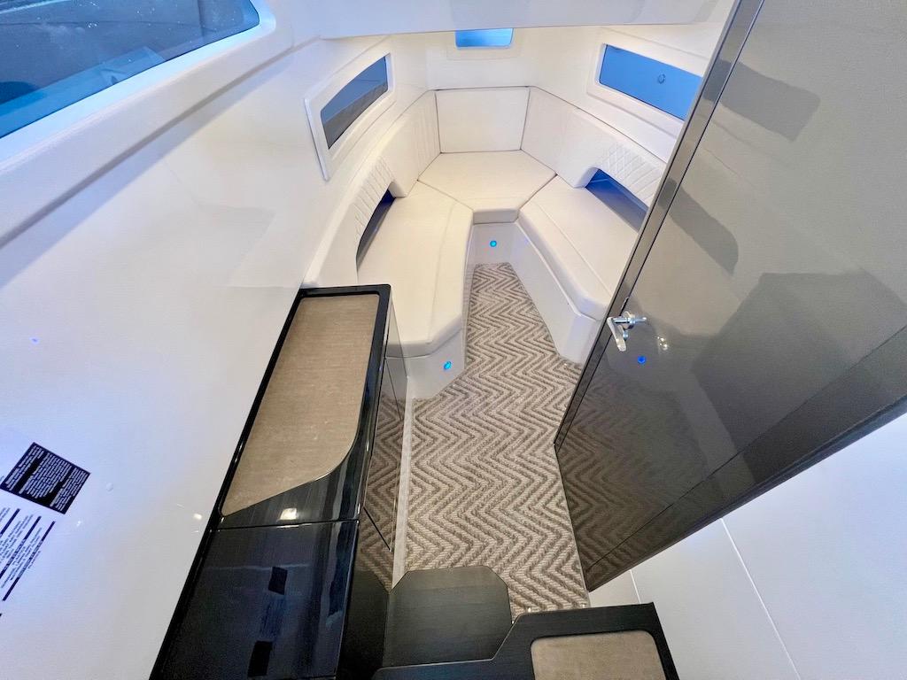 Interior of Schaefer V33 yacht, modern design, 2027 model.
