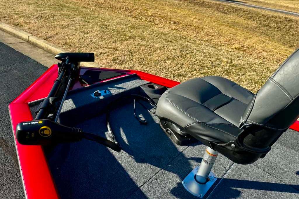 2026 Tracker Pro Team 175 Crappie Edition boat with seat and trolling motor.