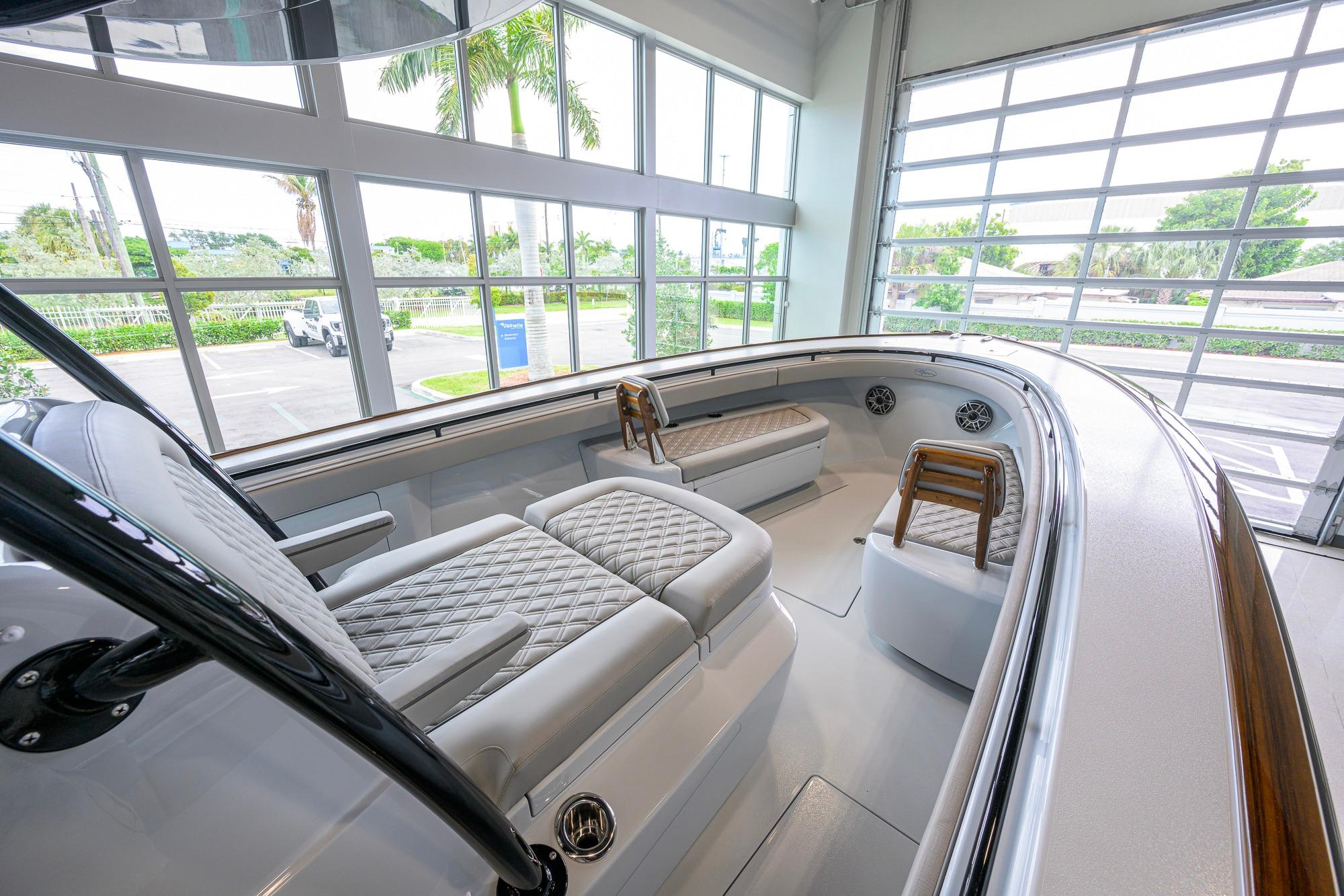 2026 Valhalla Boatworks V-37 interior with luxurious seating and modern design.
