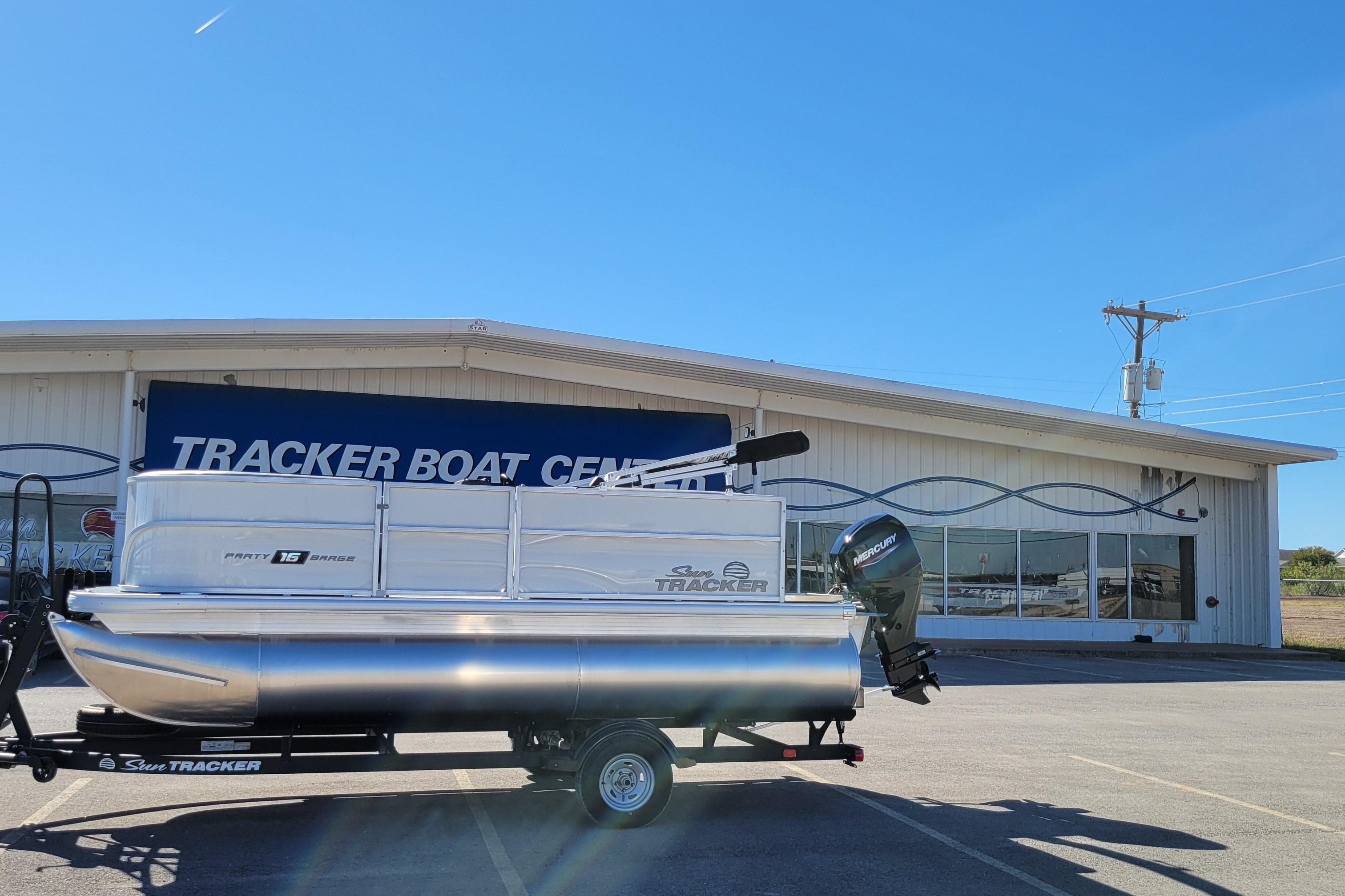 2026 Sun Tracker Party Barge 16 DLX pontoon boat at Tracker Boat Center.