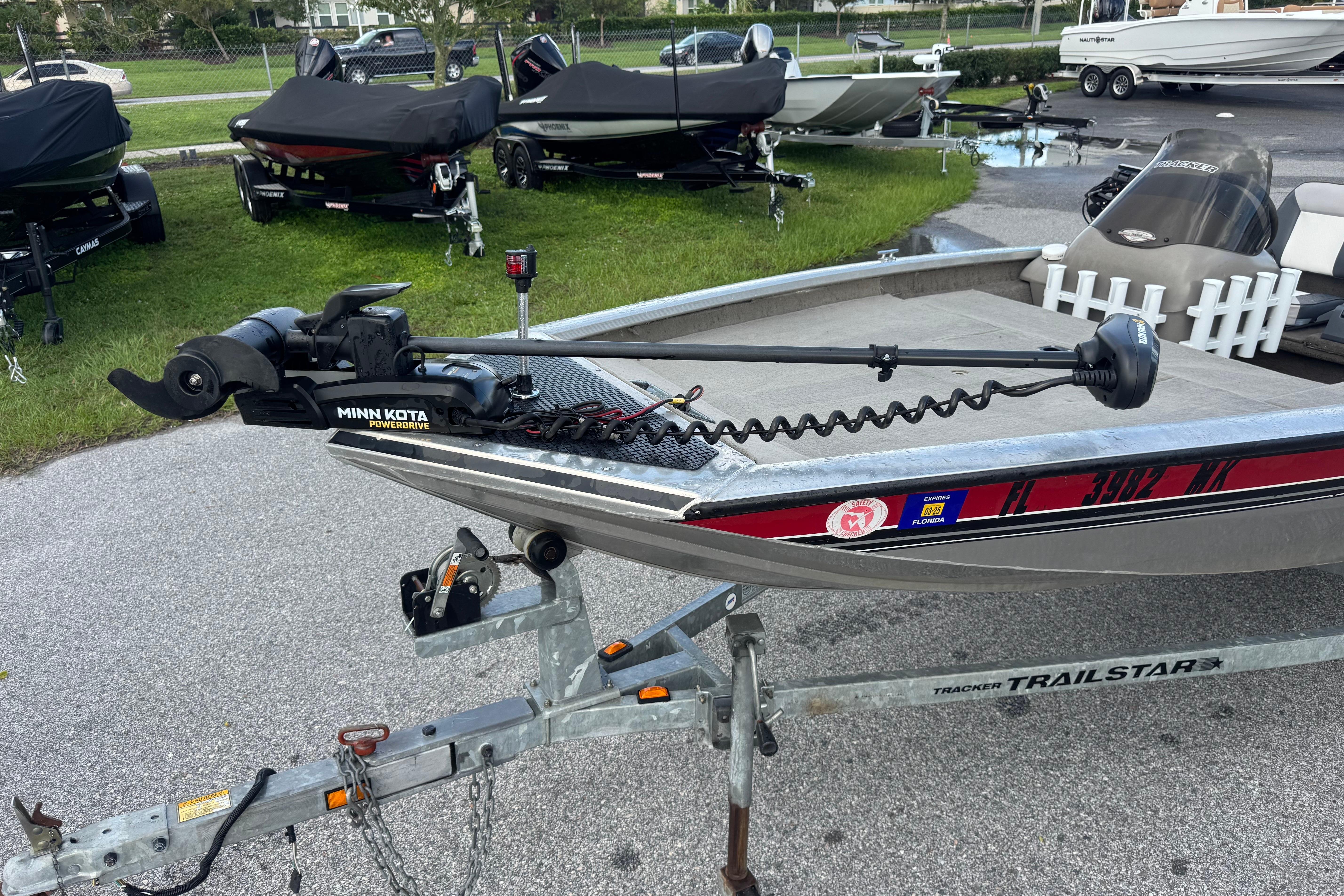 2020 Tracker boat with Minn Kota PowerDrive motor on a Trailstar trailer.