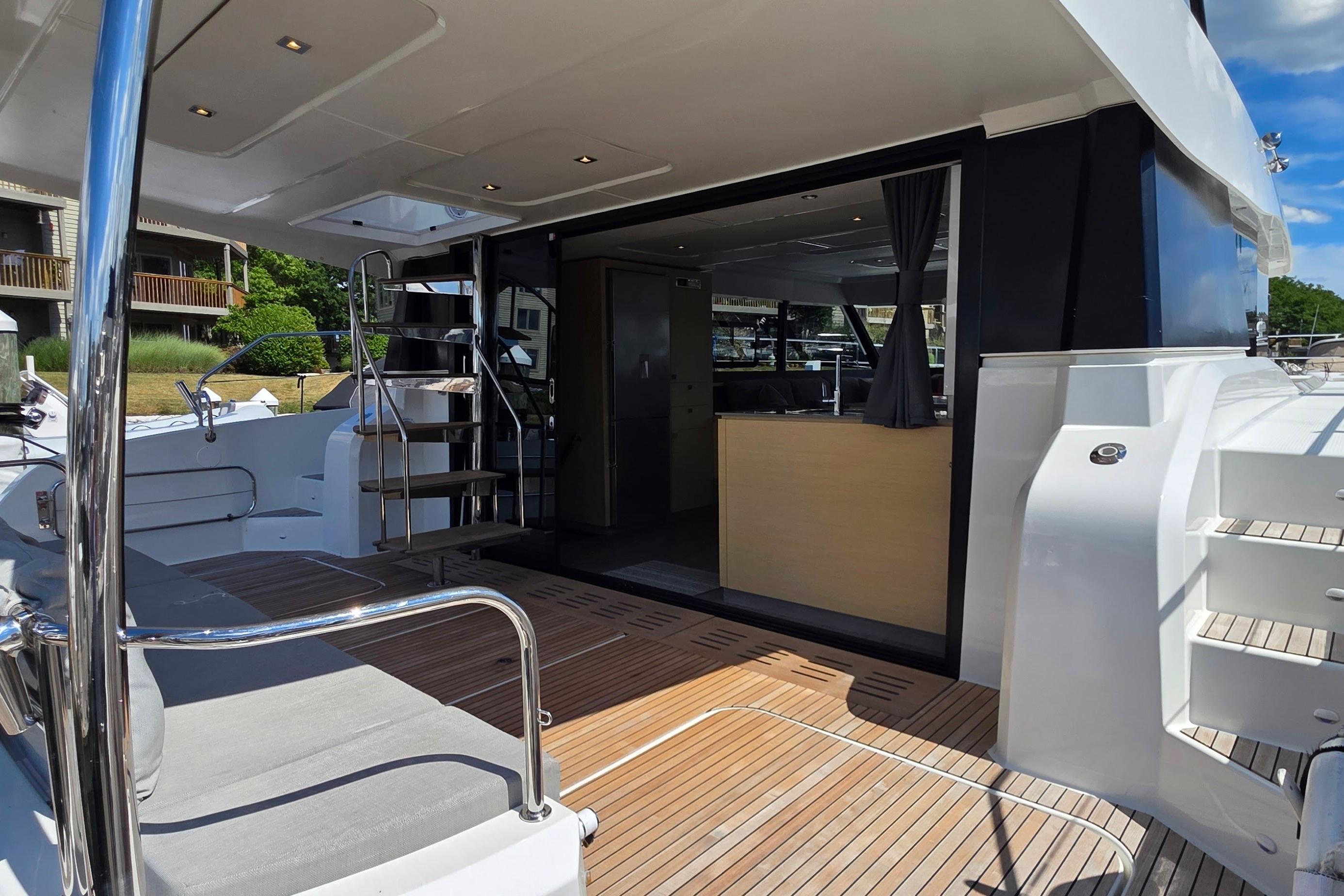 2018 Fountaine Pajot Motor Yacht 44, featuring sleek deck and modern interior design.