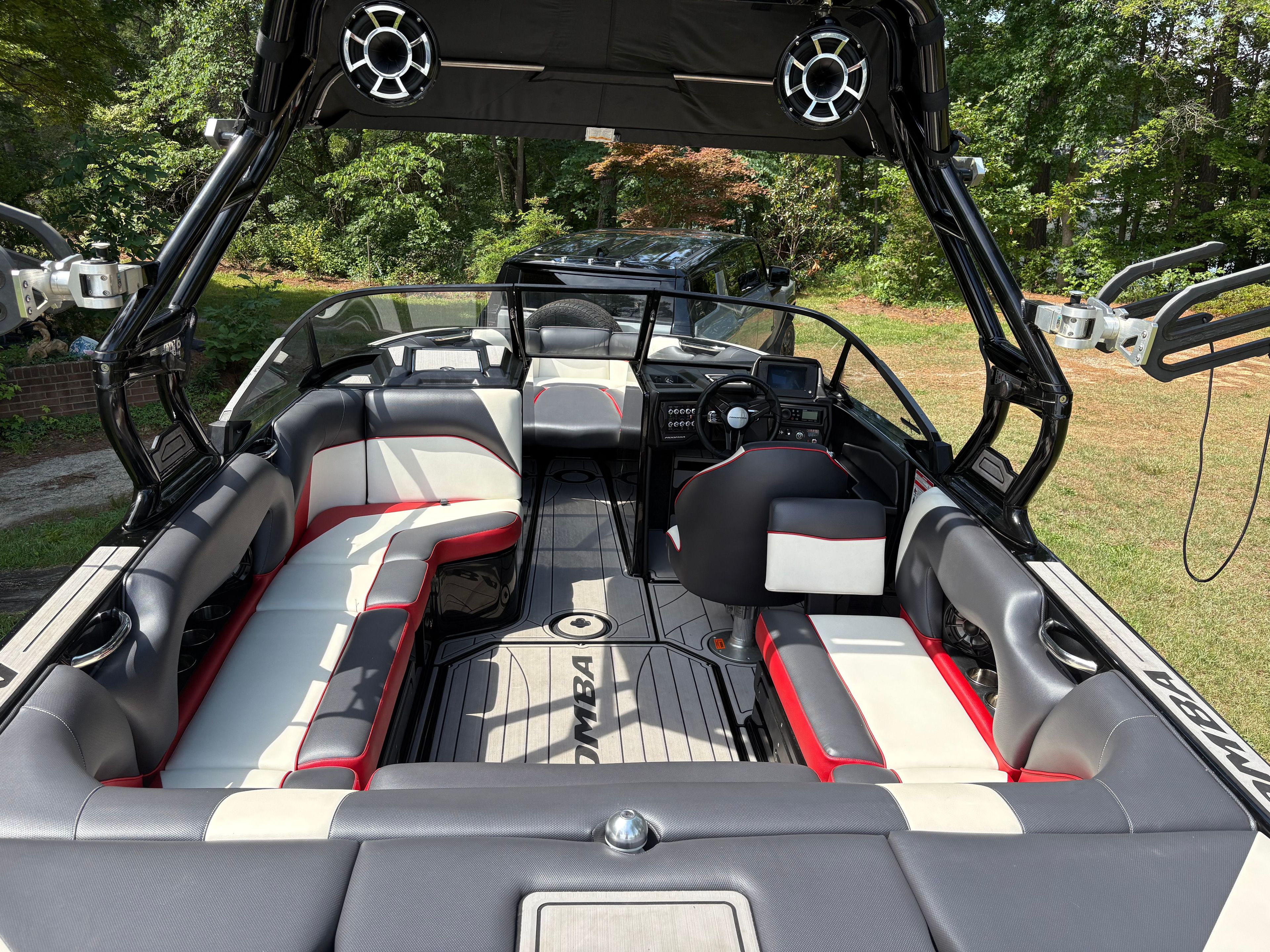 Interior of a 2021 Moomba Craz boat with modern seating.