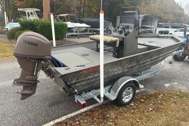 2026 Alweld 1760VV Marsh Console CC boat with Yamaha motor on trailer.