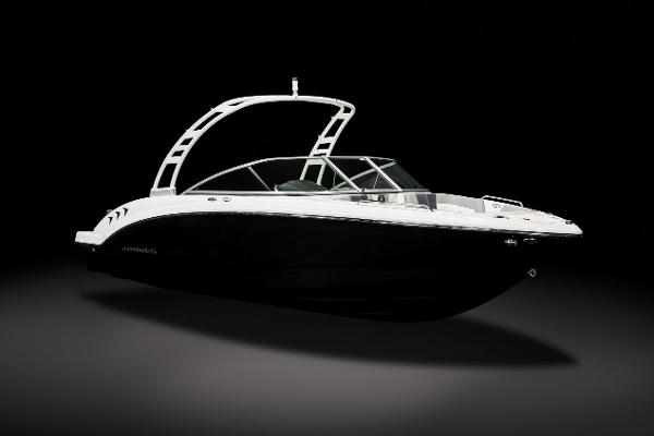 Manufacturer Provided Image: 2022 Chaparral 23 SSi boat with sleek black and white design.