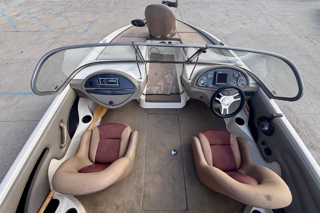 2008 Ranger 180 Reata boat interior with dual seats and dashboard controls.