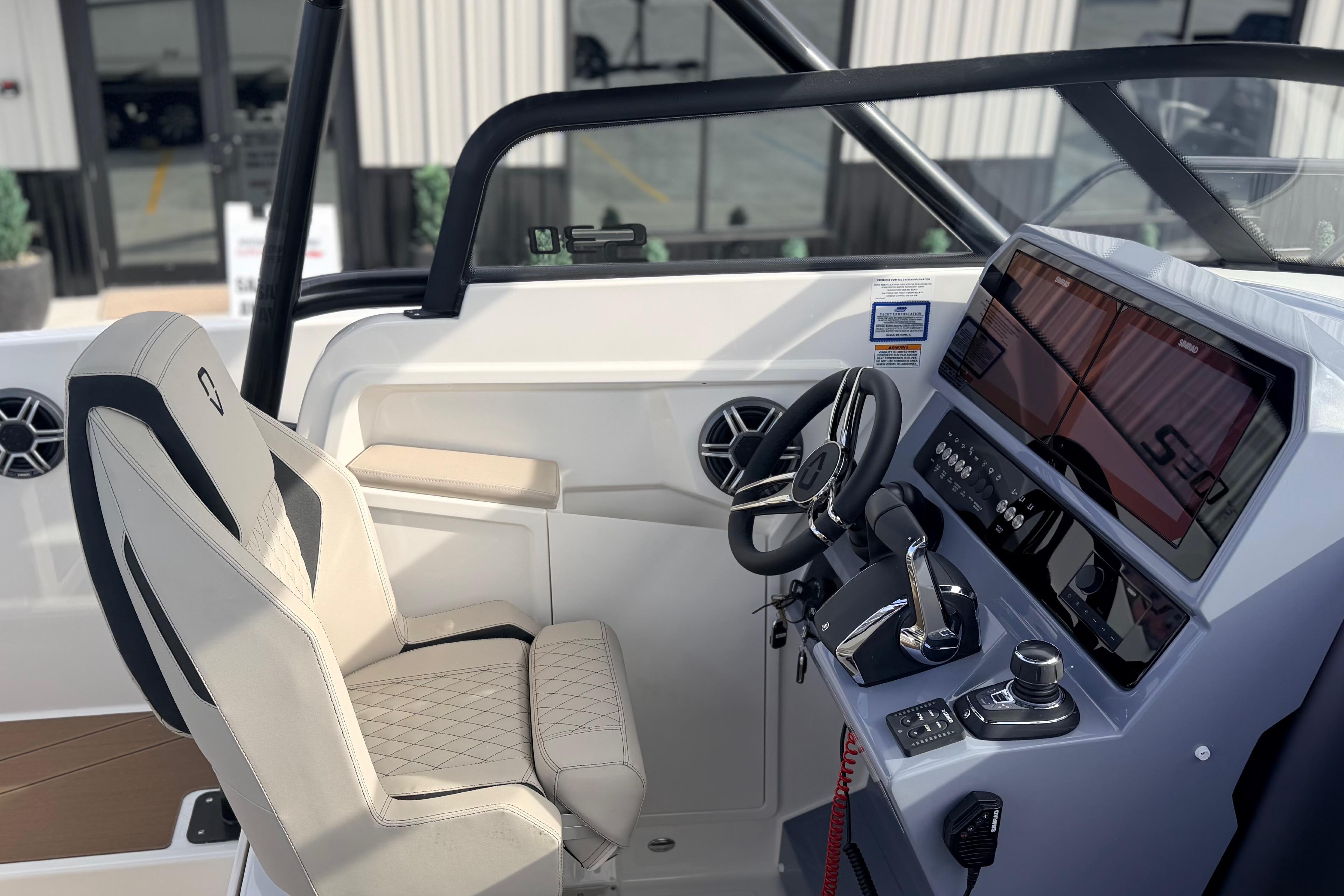 Modern Navan S30 boat cockpit with advanced controls and luxurious seating, 2026 model.