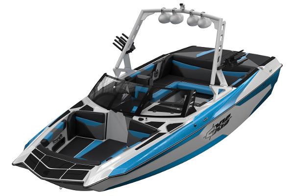 Manufacturer Provided Image: 2019 Axis A22 wakeboard boat with blue and black accents.