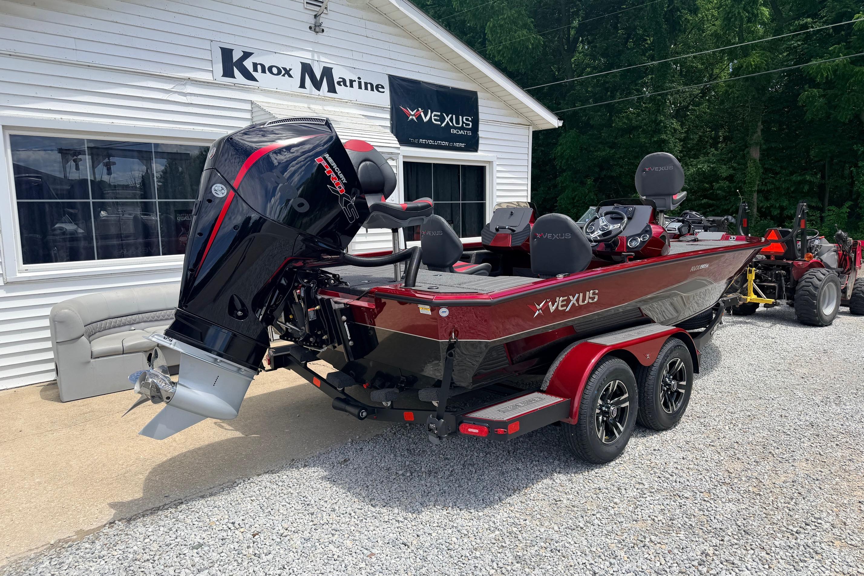 2026 Vexus AVX1985s boat at Knox Marine dealership, featuring sleek design and powerful engine.