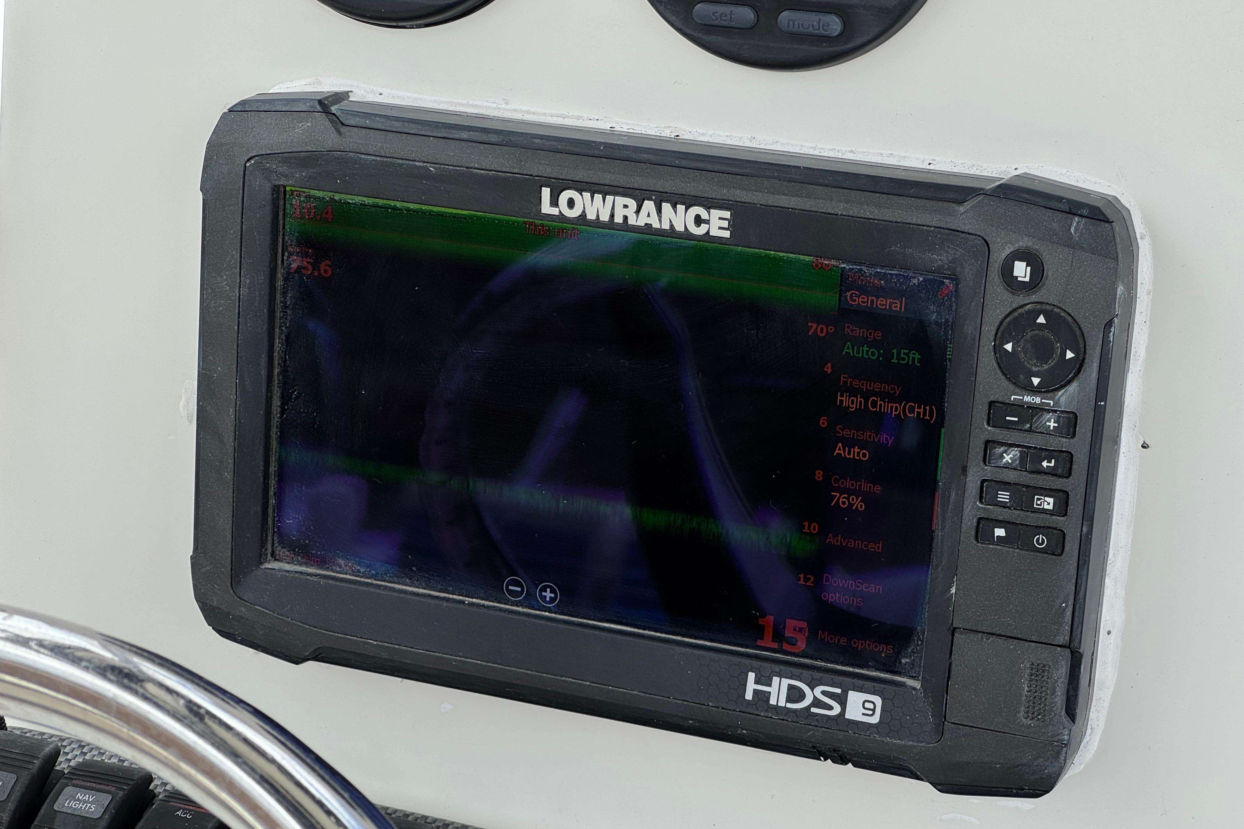 Lowrance HDS-9 fishfinder on 2014 Carolina Skiff 23 Ultra Elite SS dashboard.