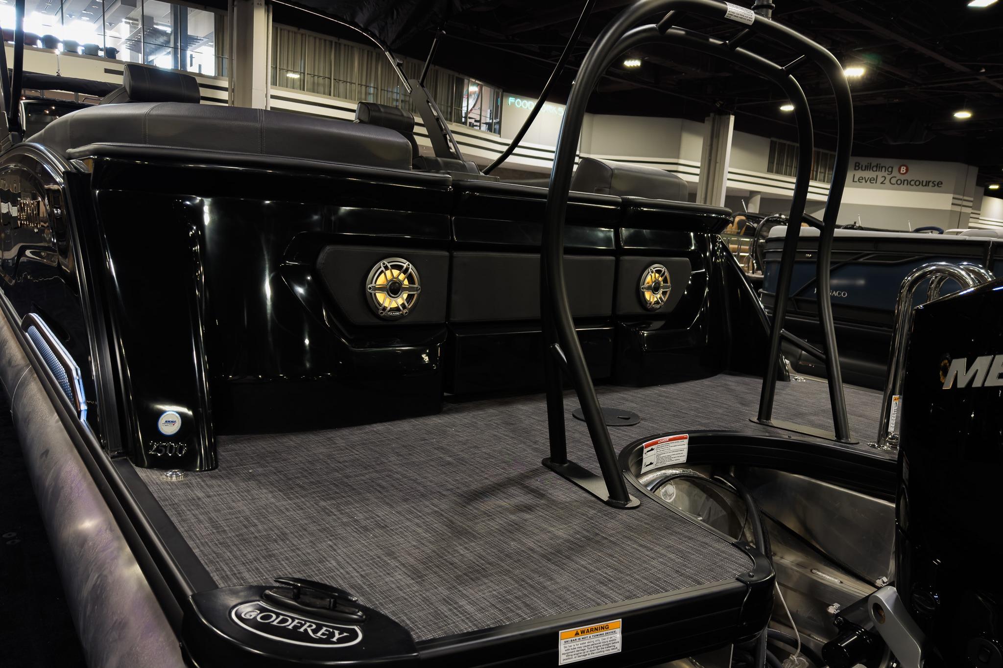 2026 Godfrey SanPan 25' Split Bench Windshield boat interior with sleek design and modern features.