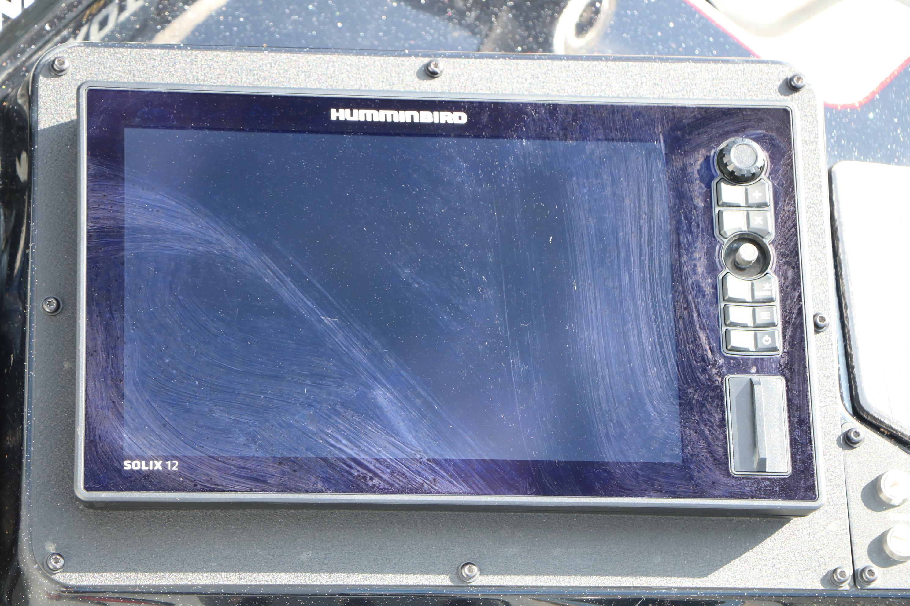Humminbird Solix 12 fishfinder on 2022 Vexus VX21 boat dashboard.