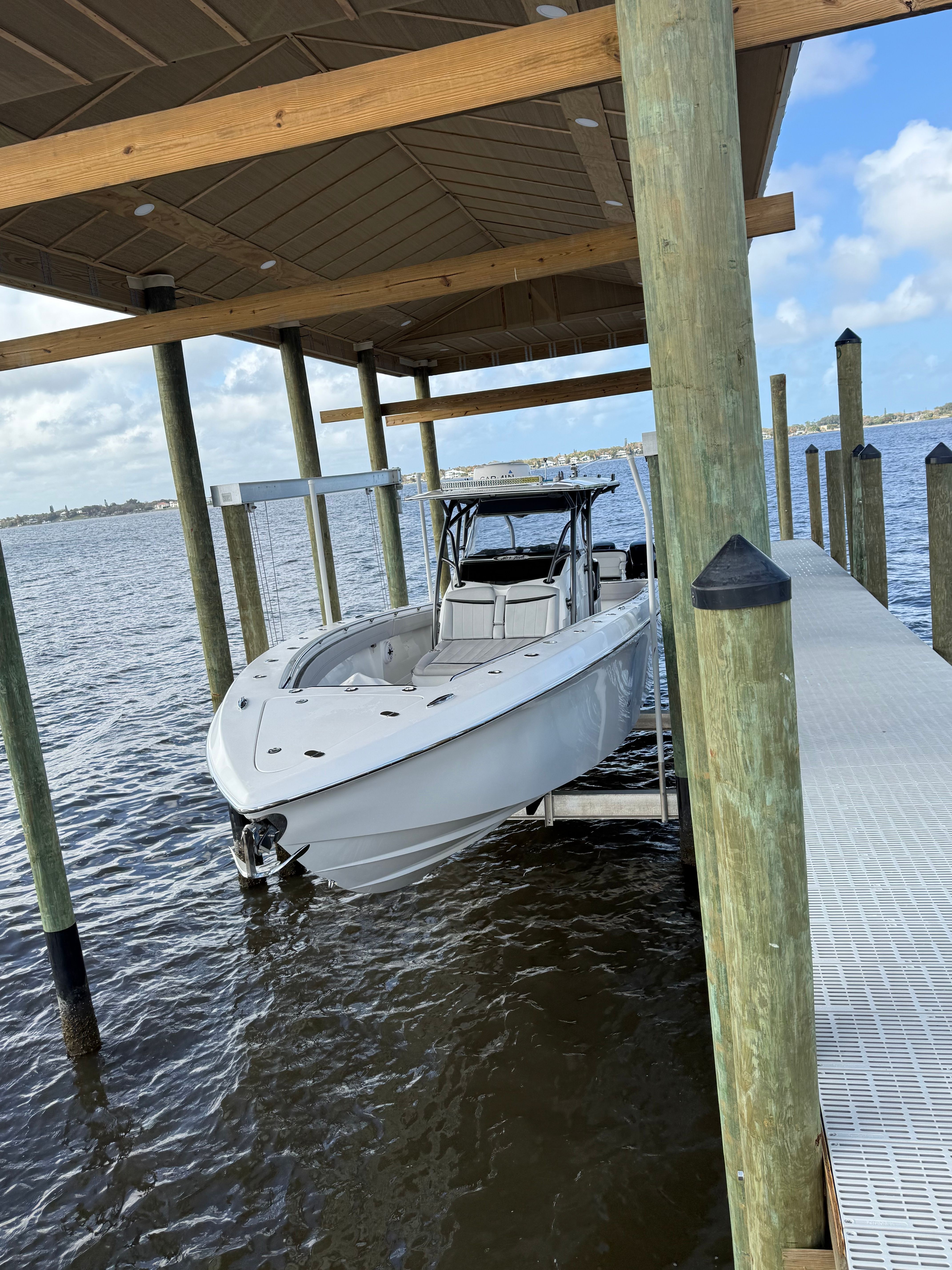 2018 Nor-Tech 392 Super Fish boat at dock.